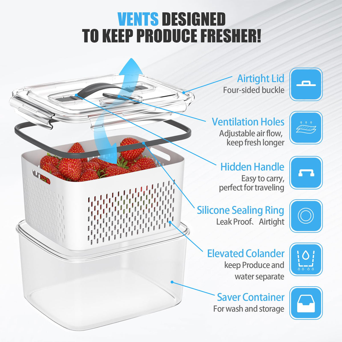 5 Pack Fruit Storage Containers for Fridge (5 Count)
