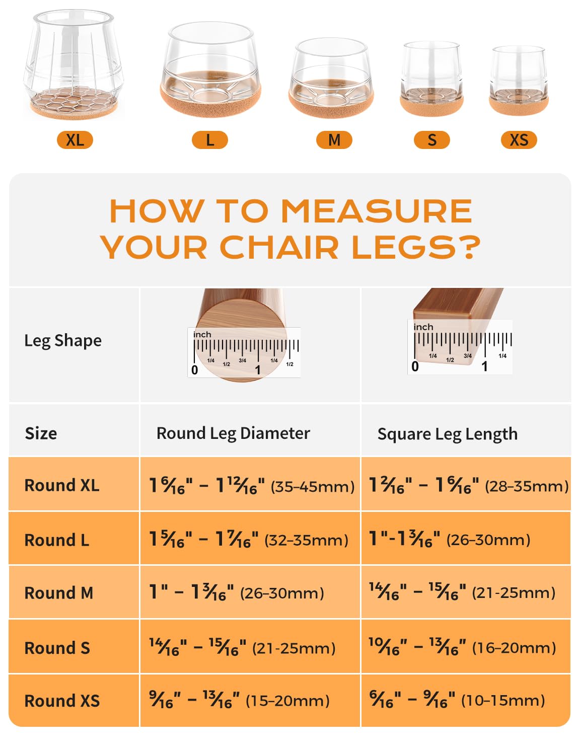 24 Pack Silicone Chair Leg Floor Protectors for Hardwood Floors (24 Count)