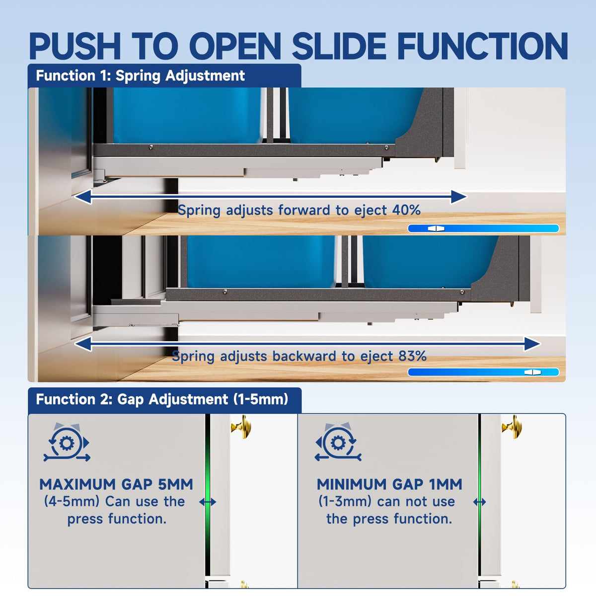 Dual Pull Out Trash Can Under Cabinet with Push to Open Slide Grey