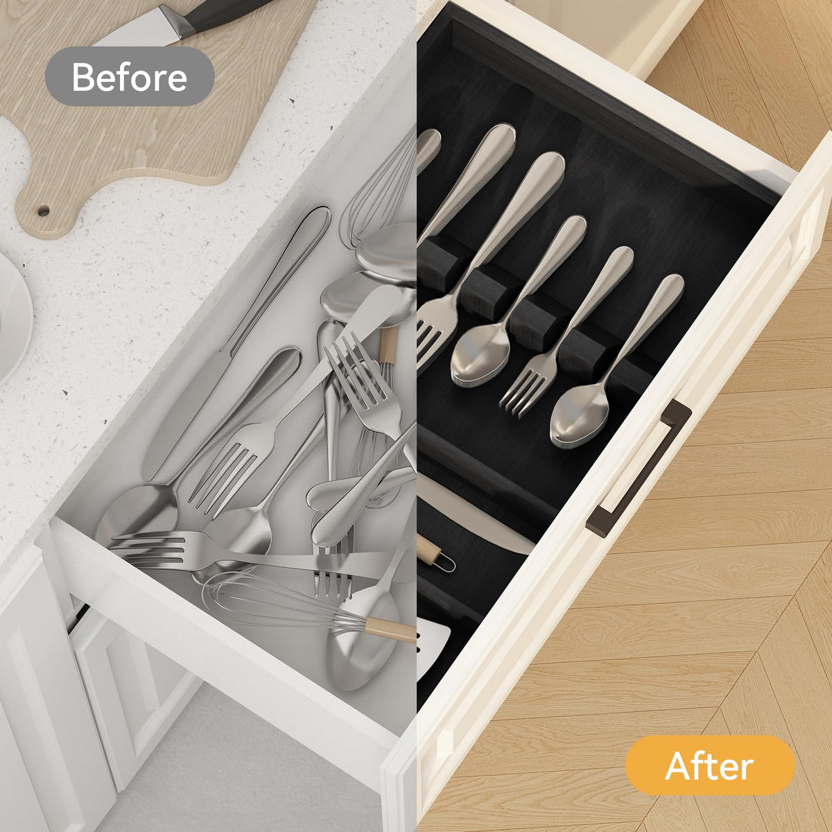 Pure Bamboo Silverware Drawer Organizer