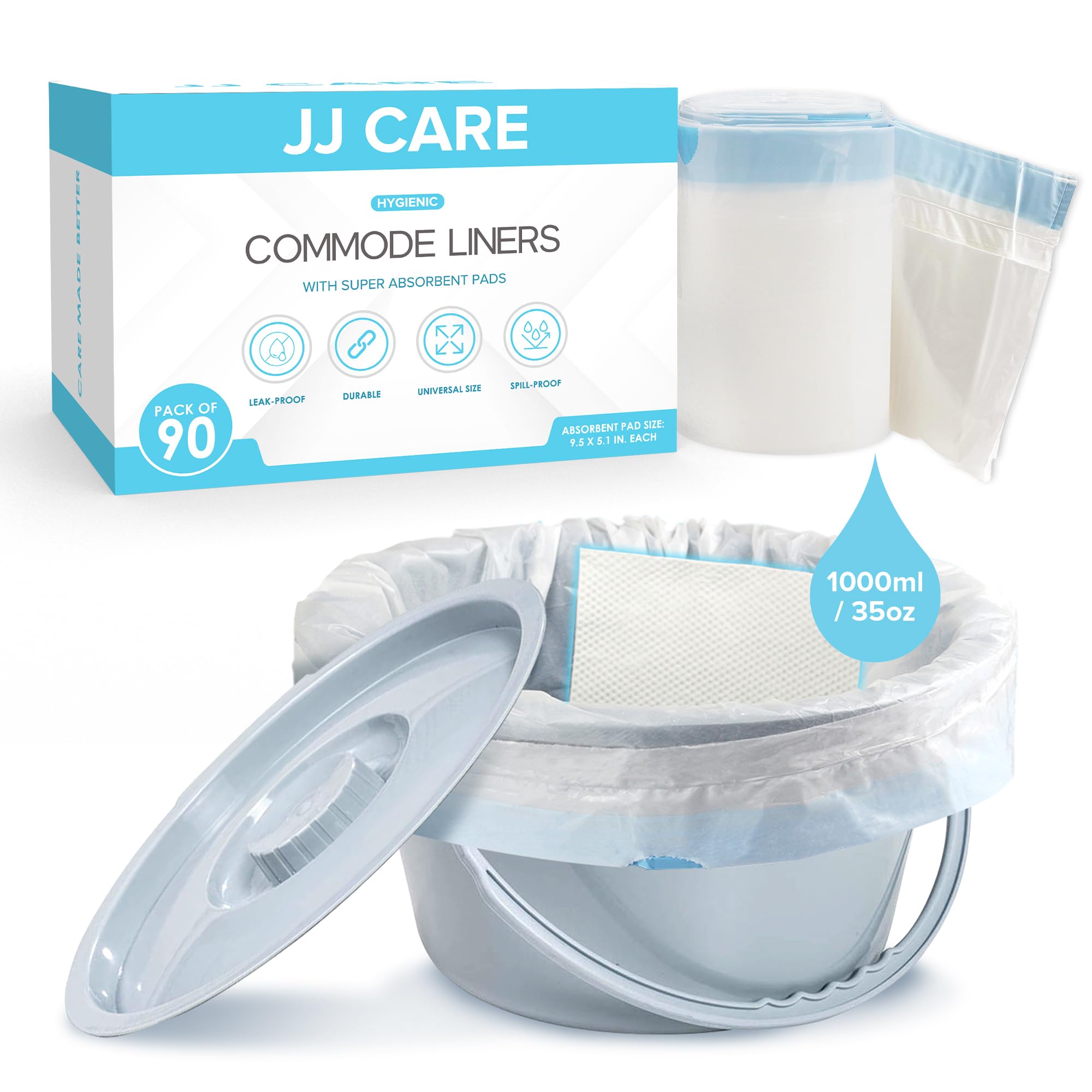 Bedside Commode Liners with Absorbent Pads (90 Count)