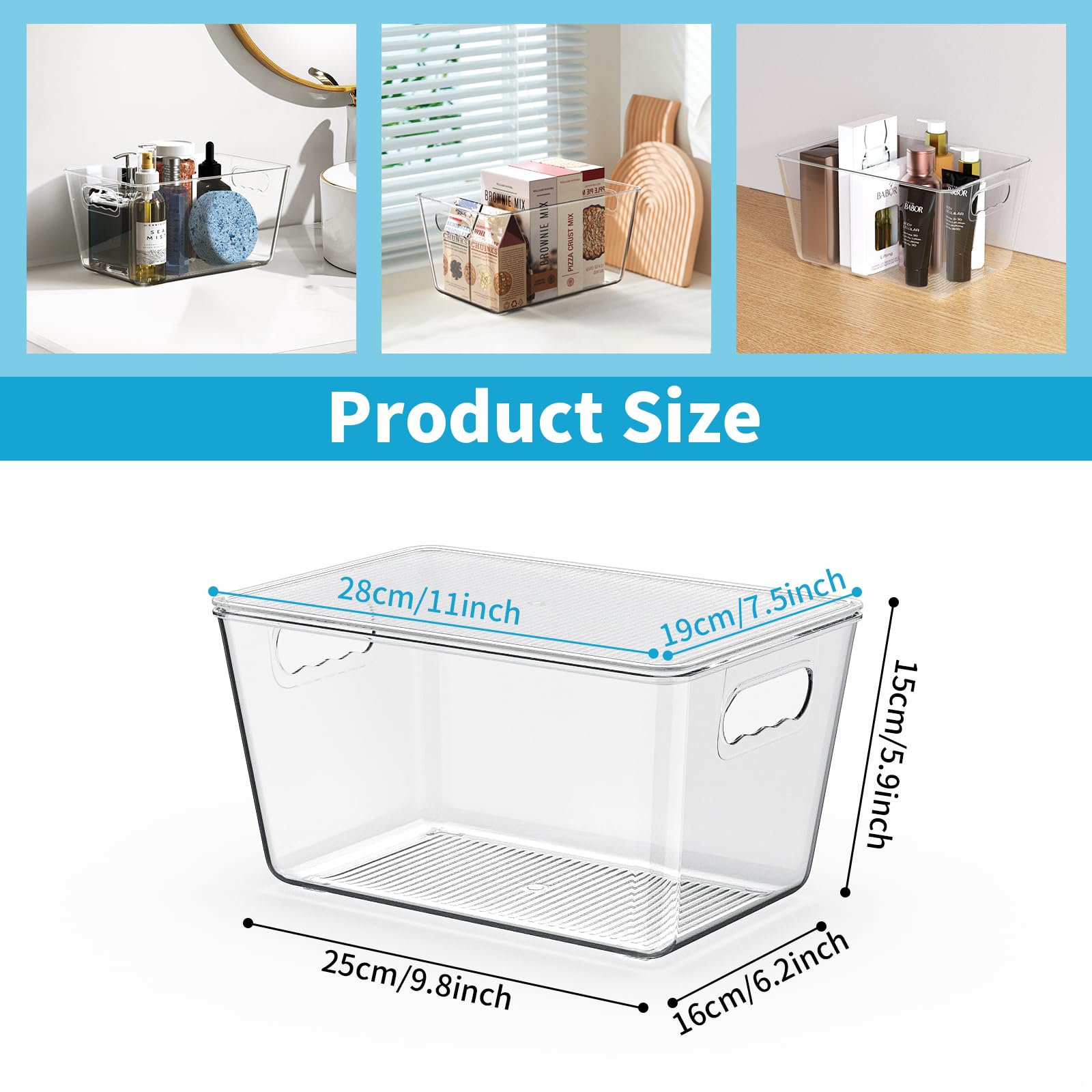 Clear Fridge Organizer with Handles & Lids