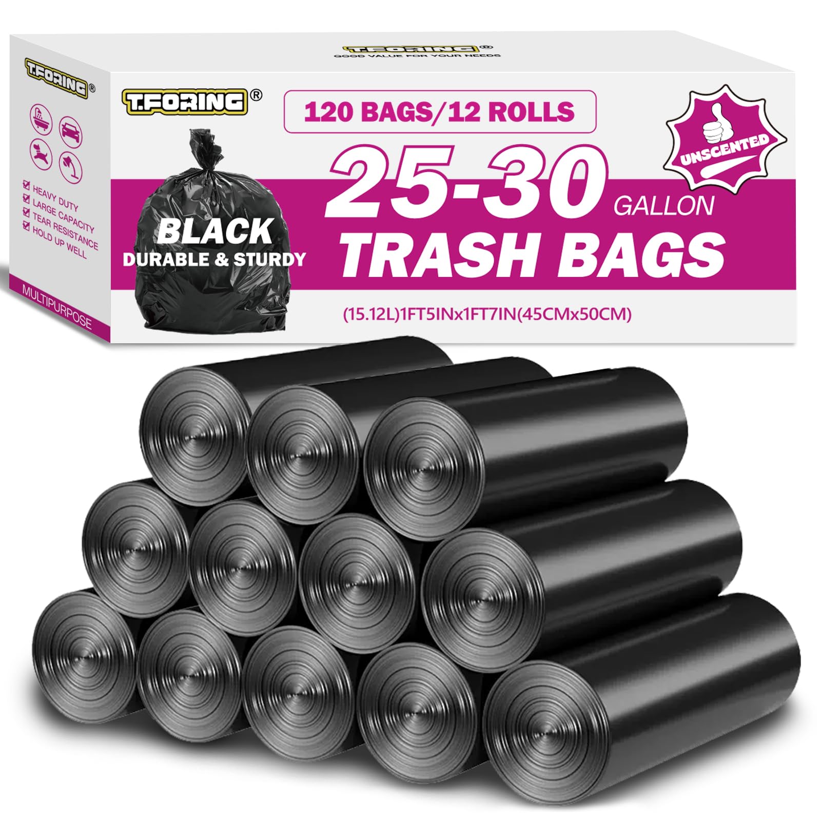 25 30 Gallon Trash Bags Unscented (120 Count)