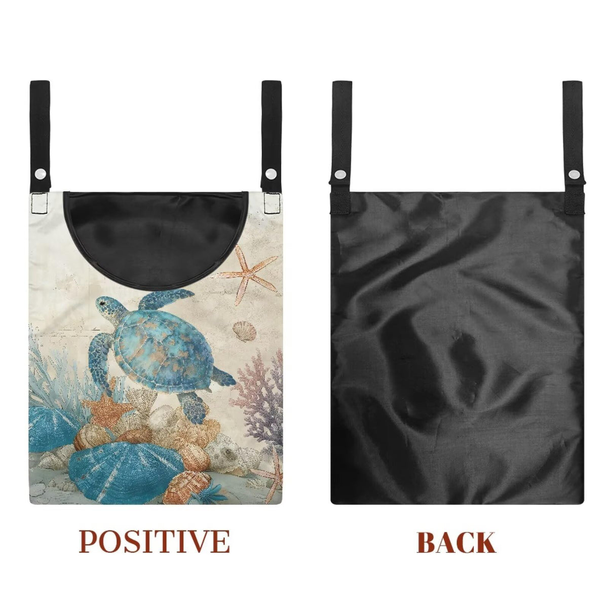 Blue Sea Turtle Clothespin Bag with Hanging Hook Clothes Pin Holder Waterproof Clothespin Storage Organizer with Large Opening Clothespin Bag for Clothesline Outdoor