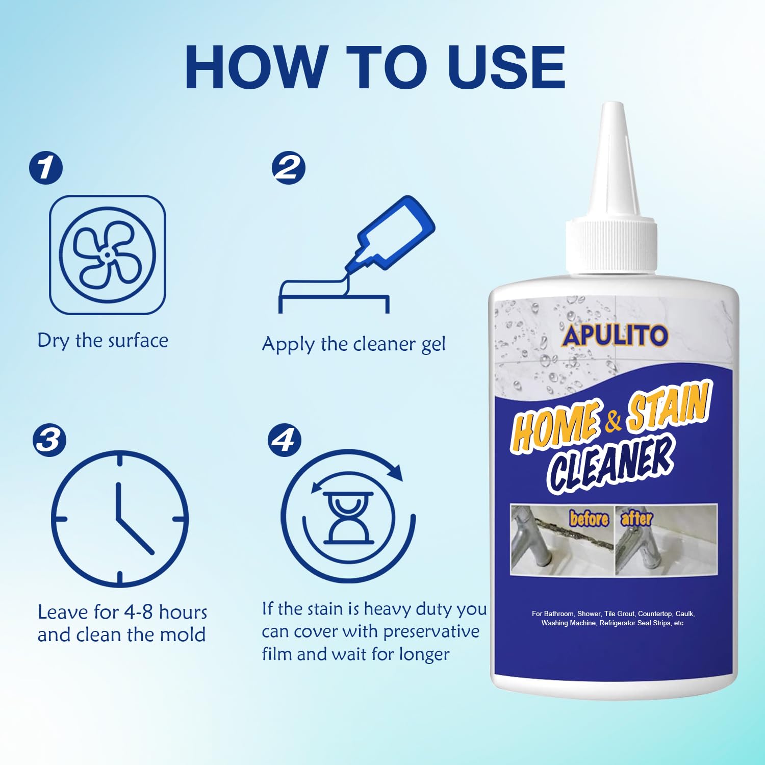 Household Cleaner Gel for Bathroom Shower Kitchen Tile Grout (10 Fl Oz)