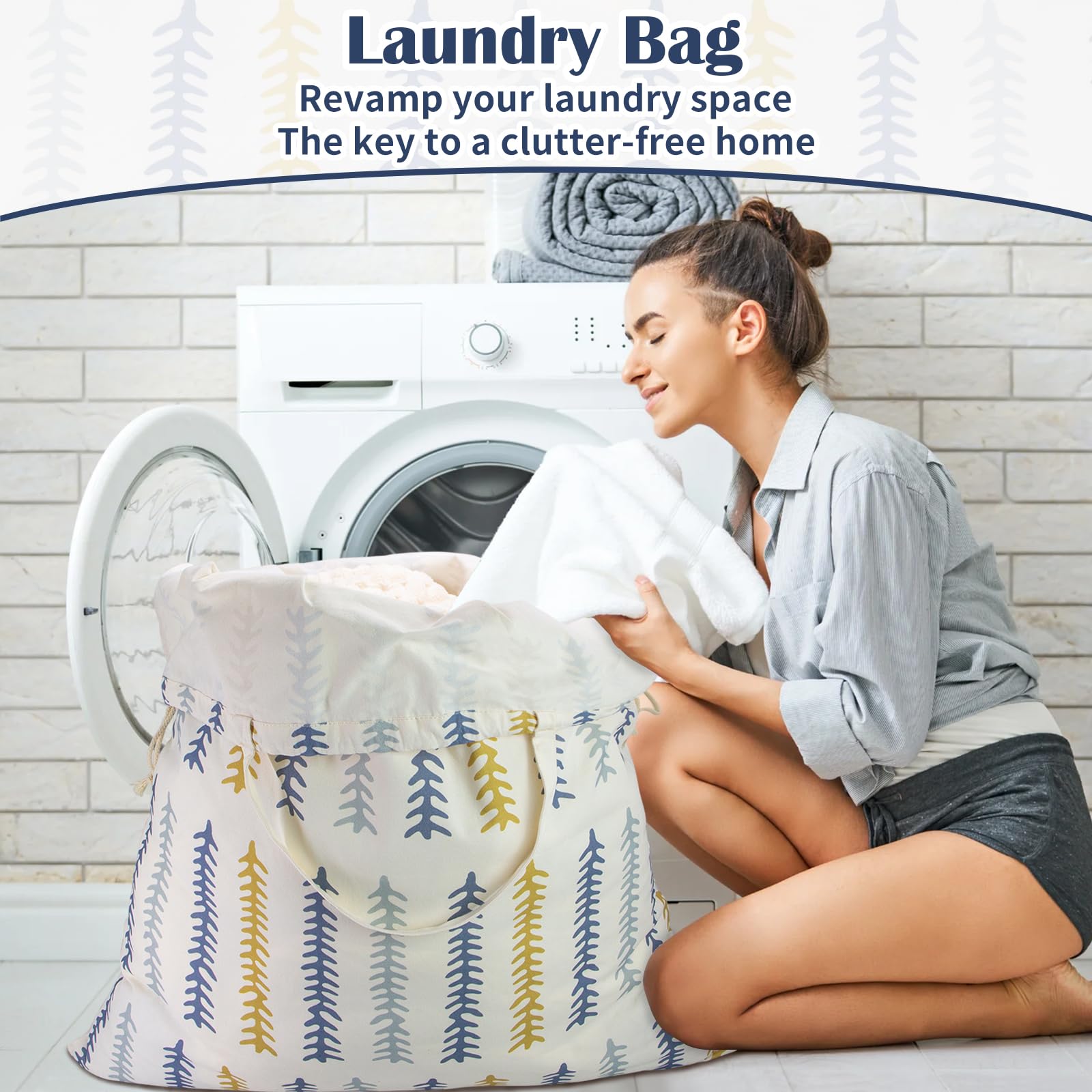 Thick Canvas Laundry Bag with Handles & Drawstring