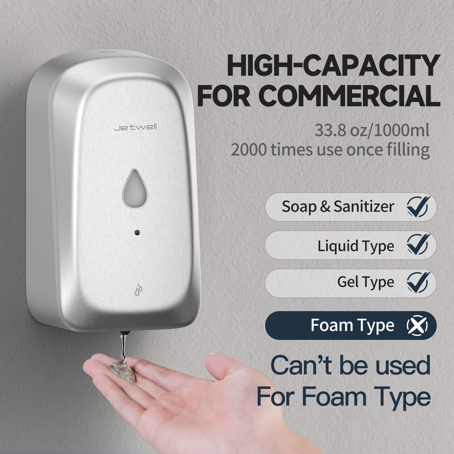 Touchless Wall Mount Stainless Steel Soap Dispenser 34OZ