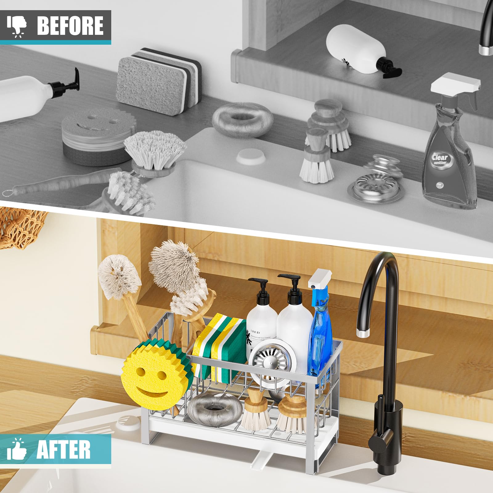 Sponge Holder for Kitchen Sink with Flexible Sink Caddy Smiley Face