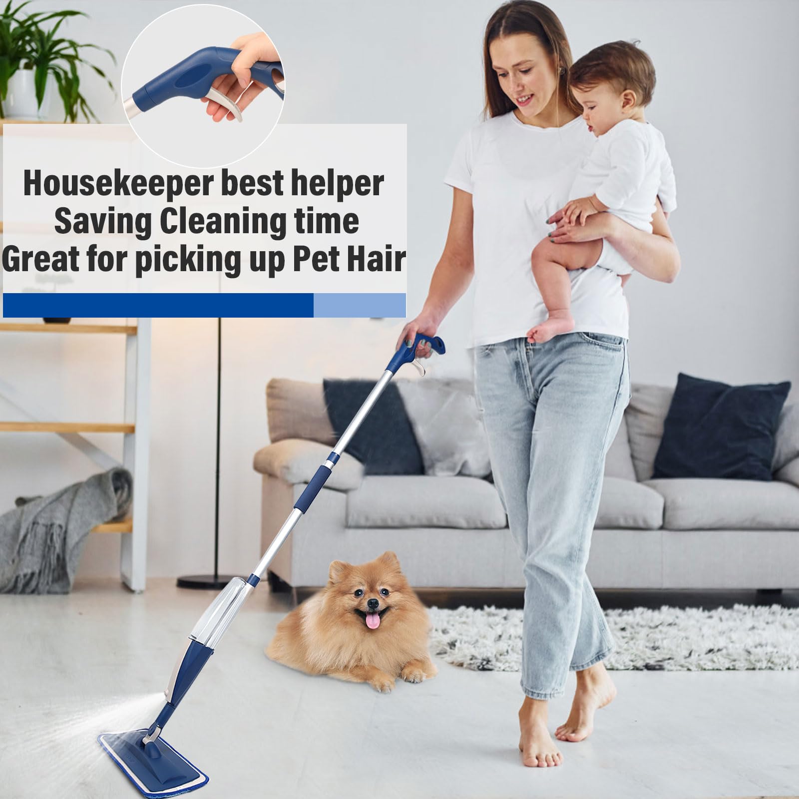 Wet Spray Mop for Floor Cleaning with 14 oz Bottle & 3 Microfiber Pads