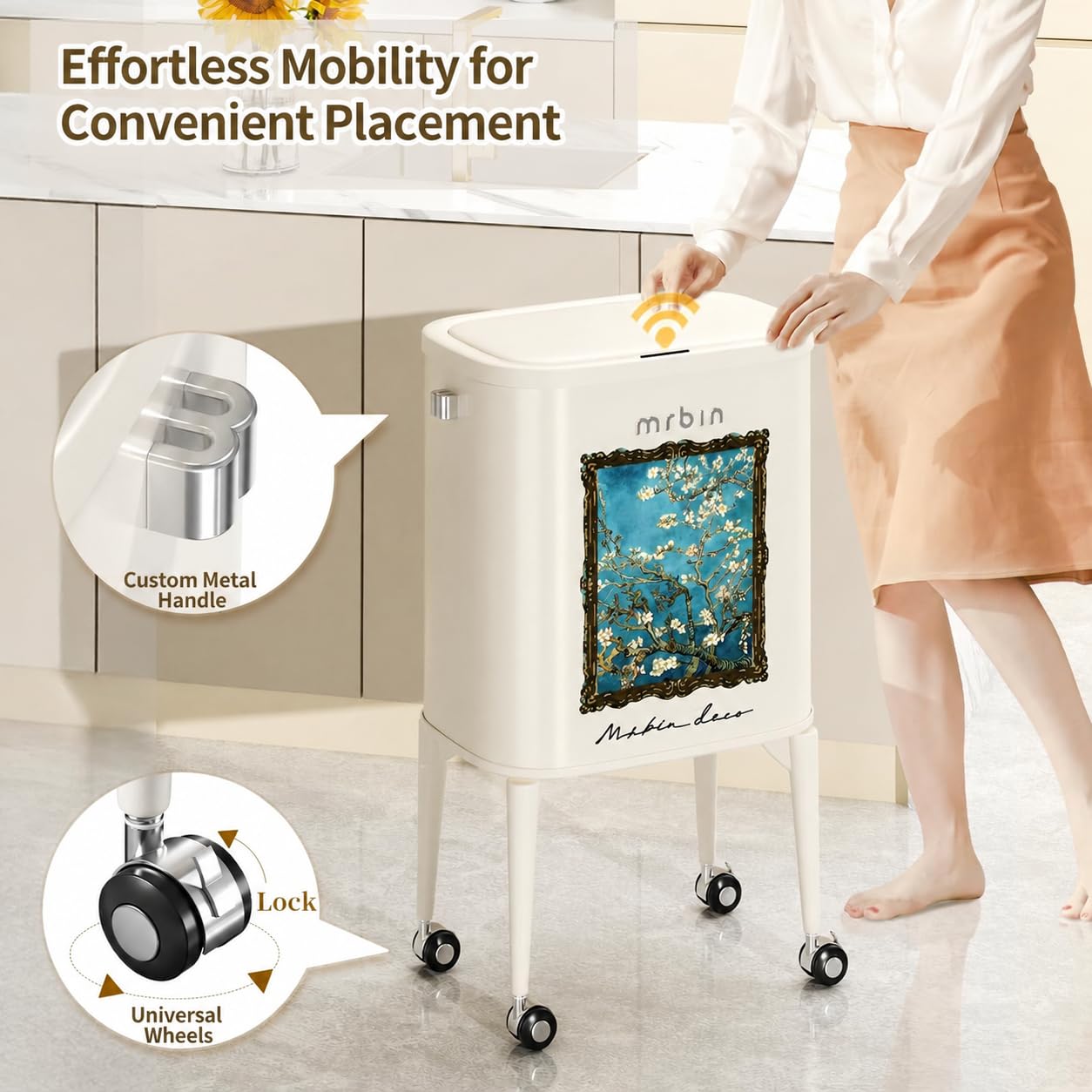 Metal Motion Sensor Kitchen Trash Can with Wheel Legs