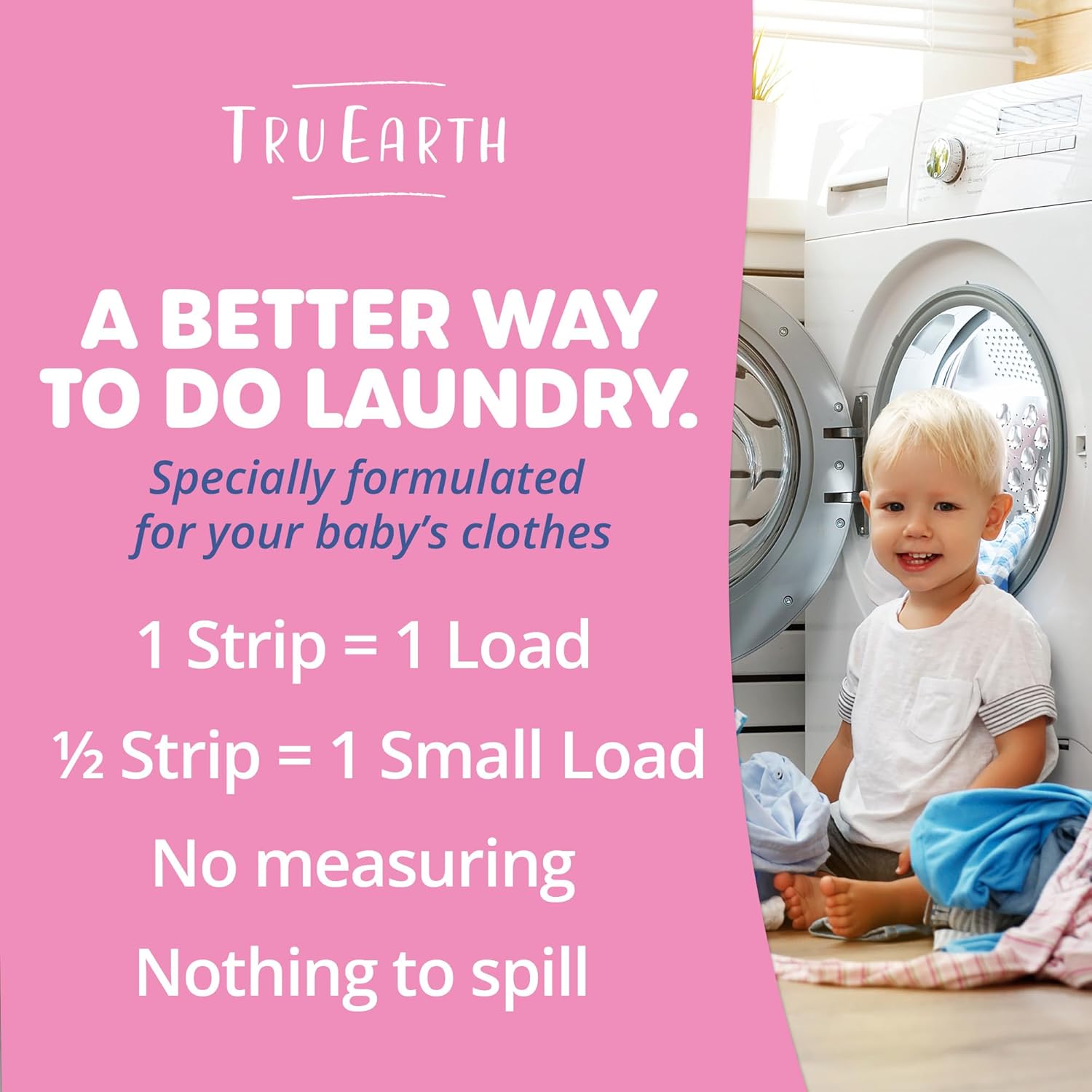 Tru Earth Hypoallergenic Baby Laundry Detergent Sheets/Eco-Strips for Sensitive Skin, 32 Count, Up to 64 Loads: Fragrance Free Detergent for Newborn, Infants, Toddlers, Children, Baby Clothes