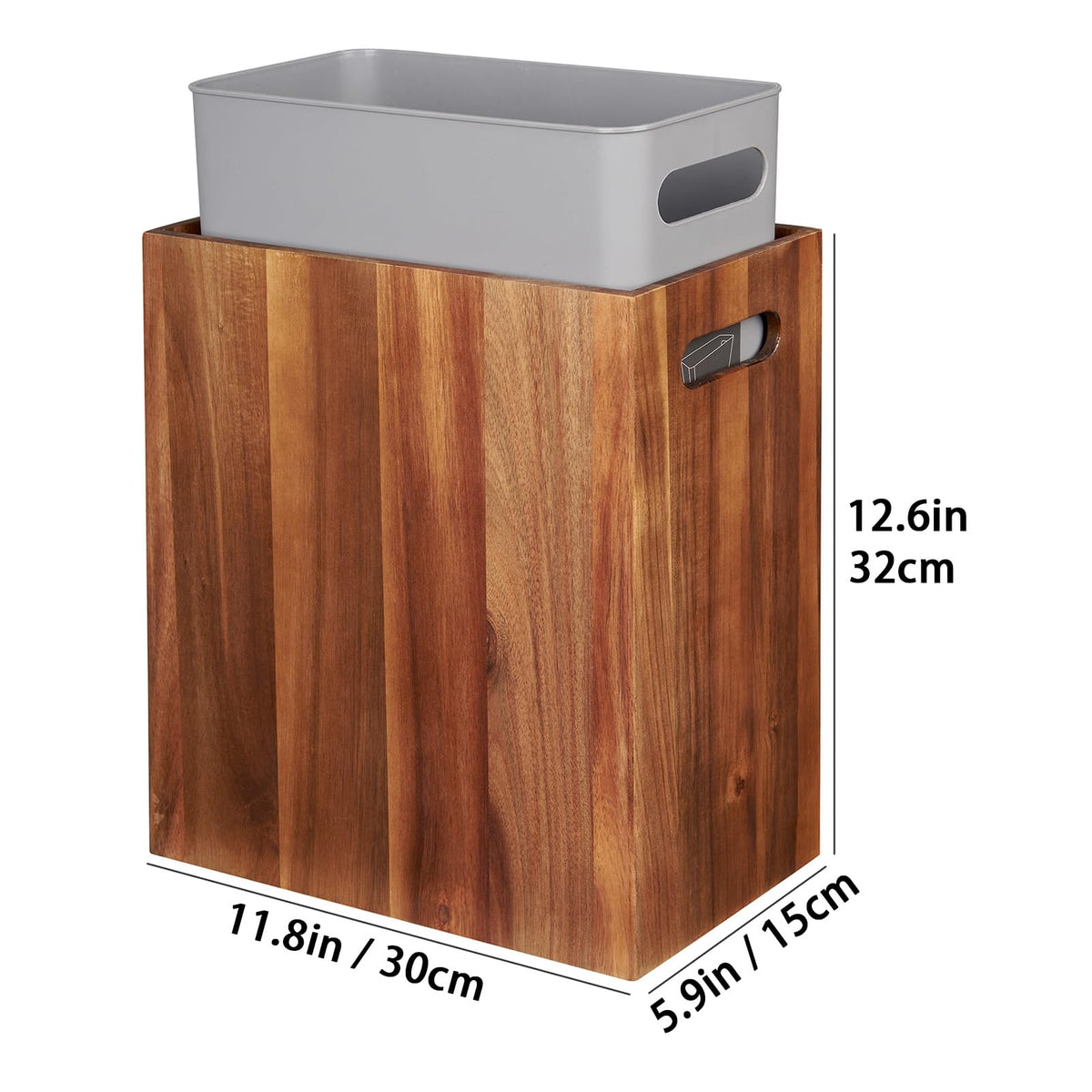 3 Gallon Solid Acacia Wood Trash Can with Liner & Handles