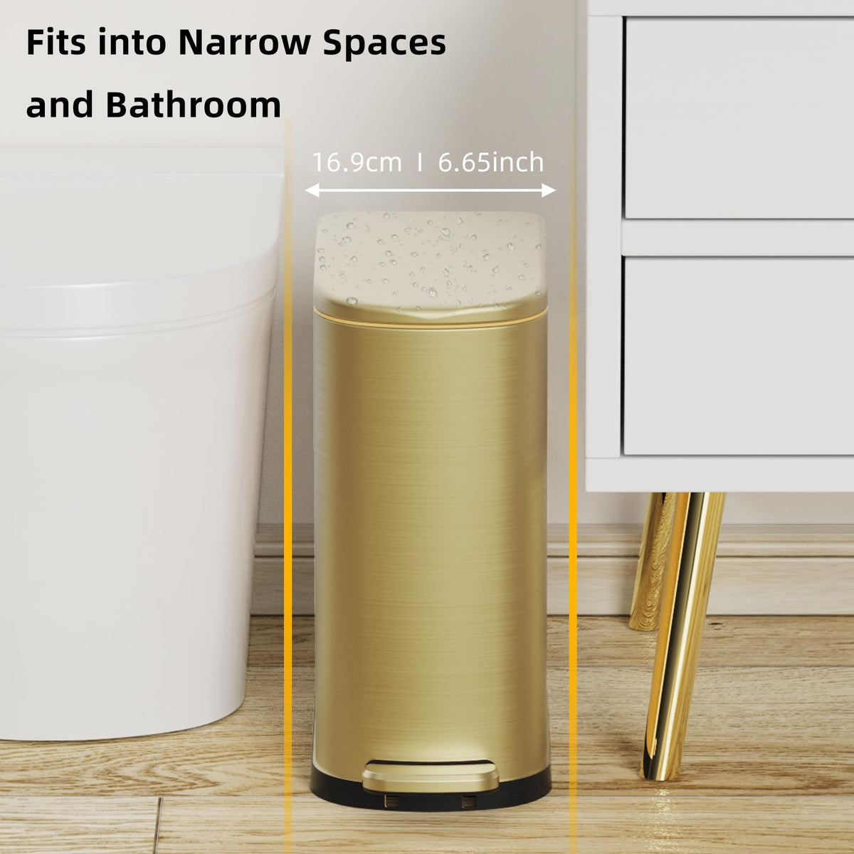 2.6 Gallon Slim Bathroom Trash Can with Soft Close Foot Pedal