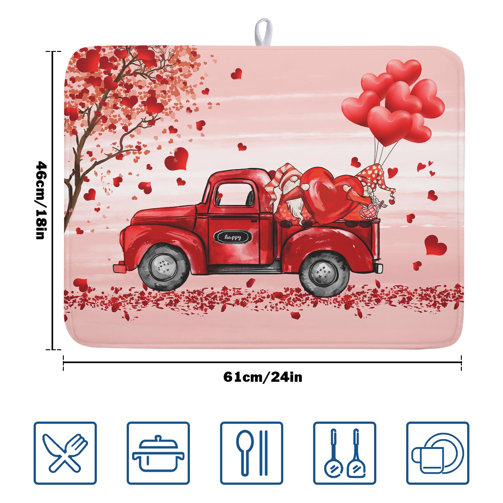 Valentine's Day Dish Drying Mats for Kitchen Counter