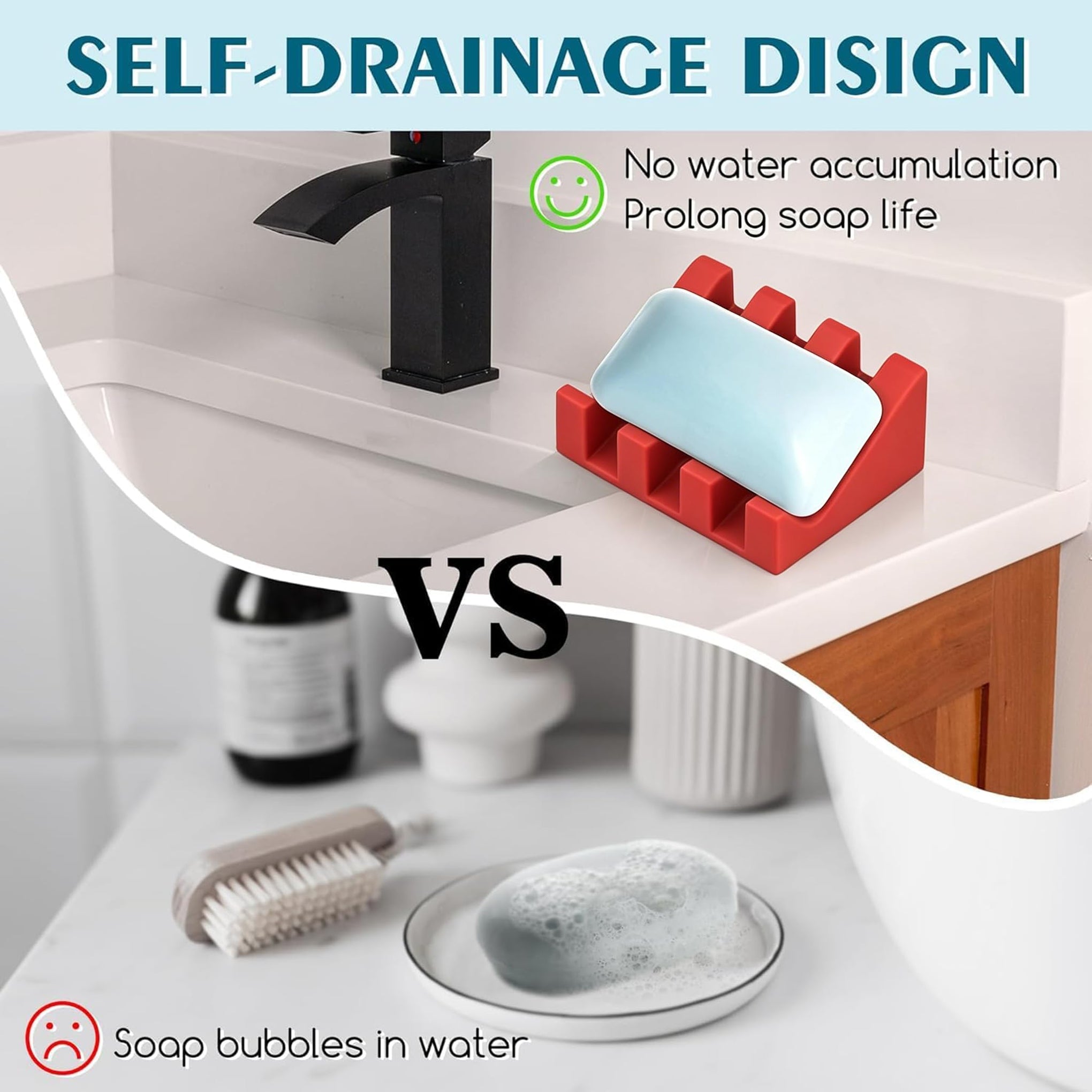 Silicone Soap Dish Self Draining with Suction Cups