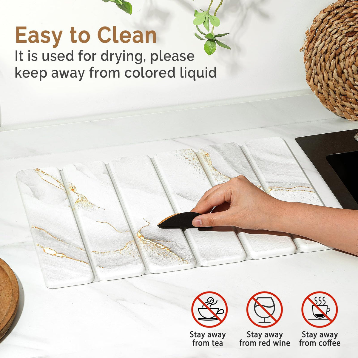 Small Stone Dish Drying Mat for Kitchen Counter (2 Count)