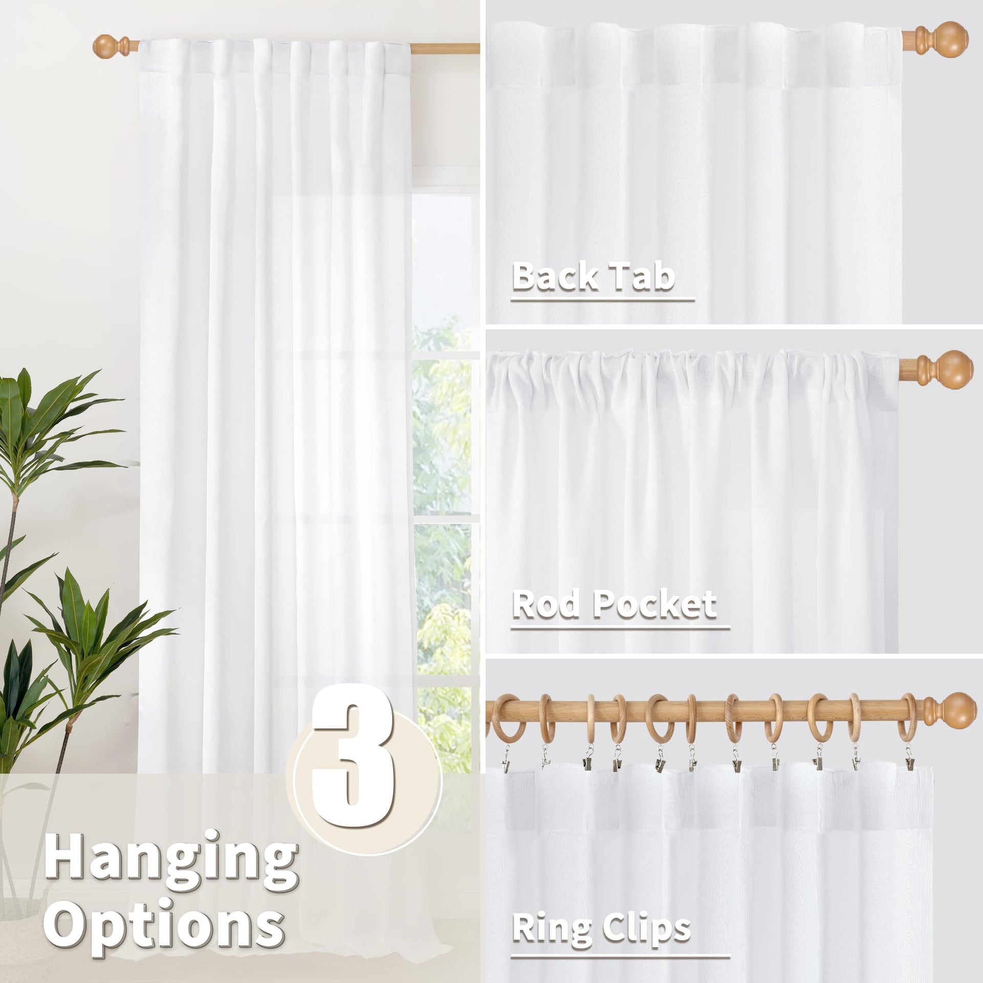Extra Long White Curtains 108 Inch Length (2 Count)