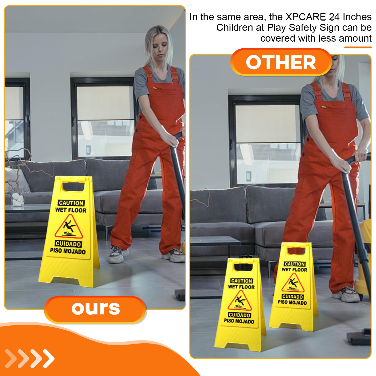 3 Pack 24 IN Caution Wet Floor Sign Bilingual Foldable Safety Sign (3 Count)