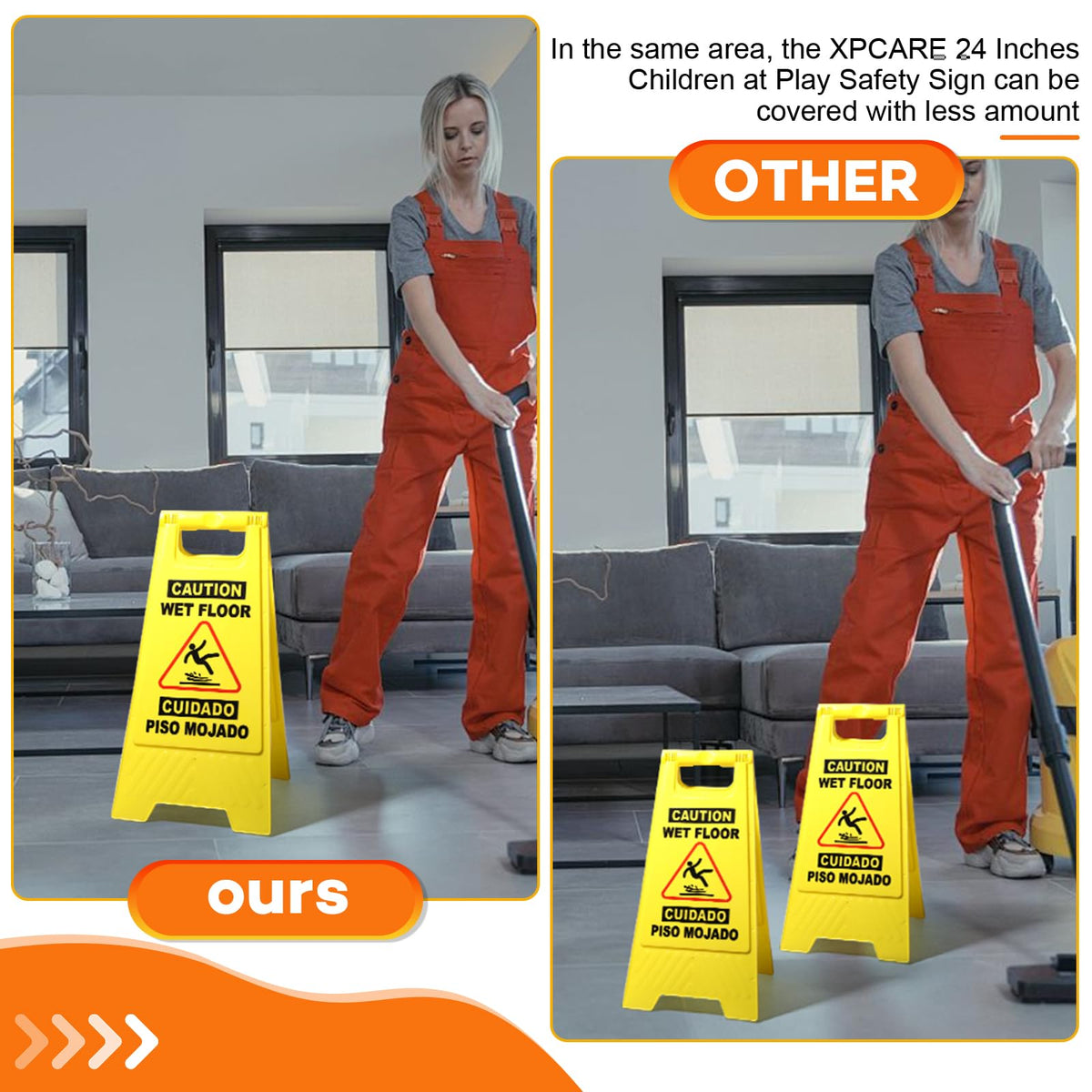 6 Pack 24 IN Caution Wet Floor Sign Bilingual Foldable Safety Sign (6 Count)