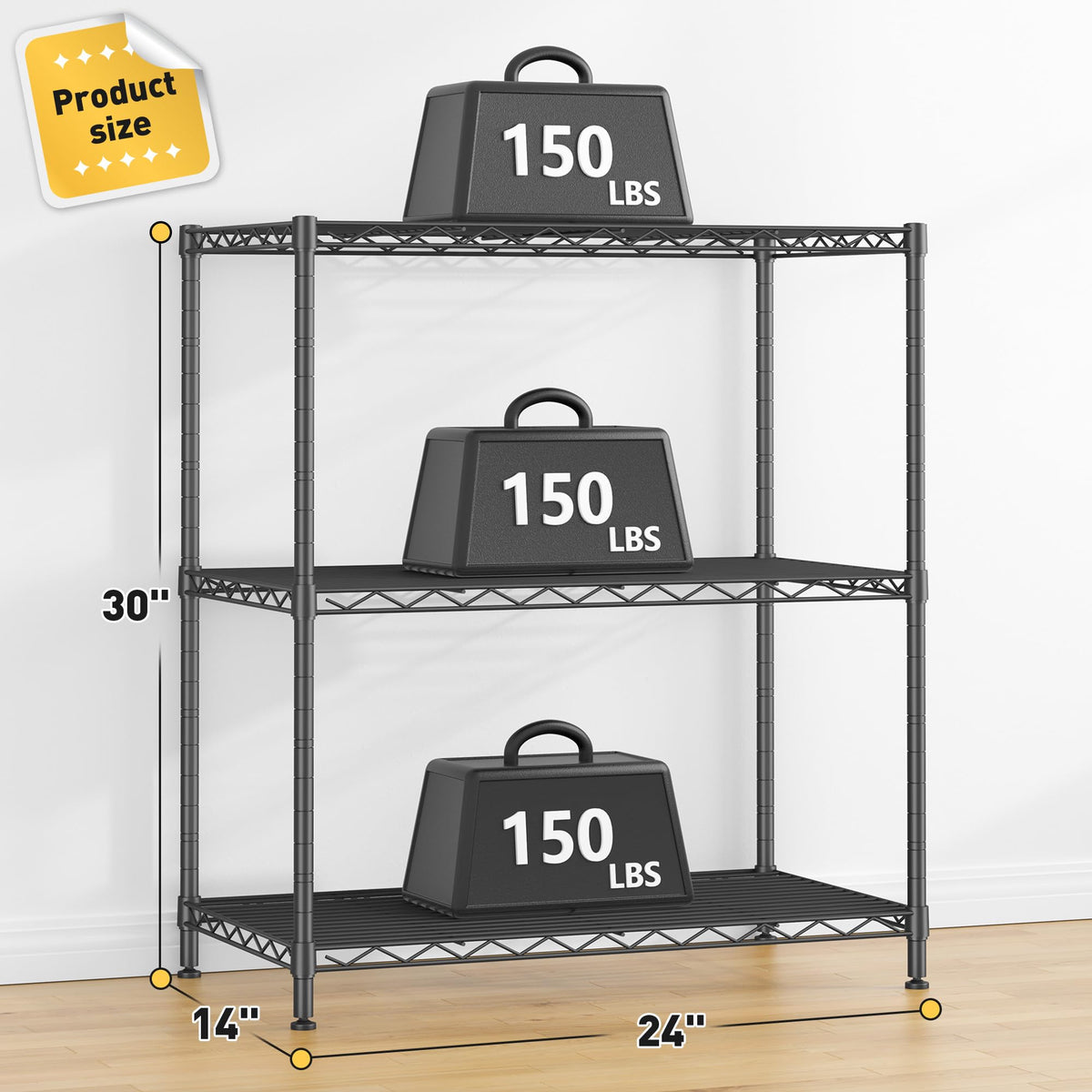 3 Tier 450LBS Adjustable Wire Shelving Unit for Kitchen