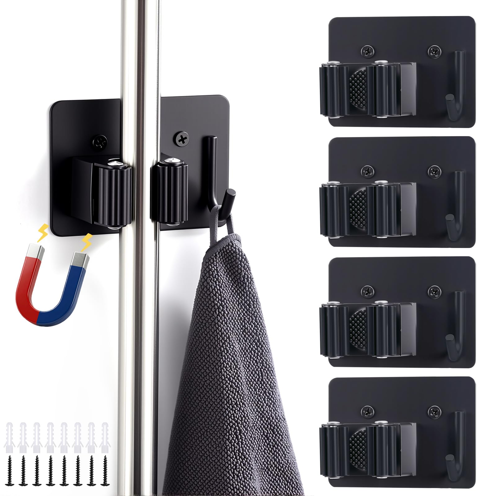 4pcs Magnetic Broom Holder Wall Mount (4 Count)