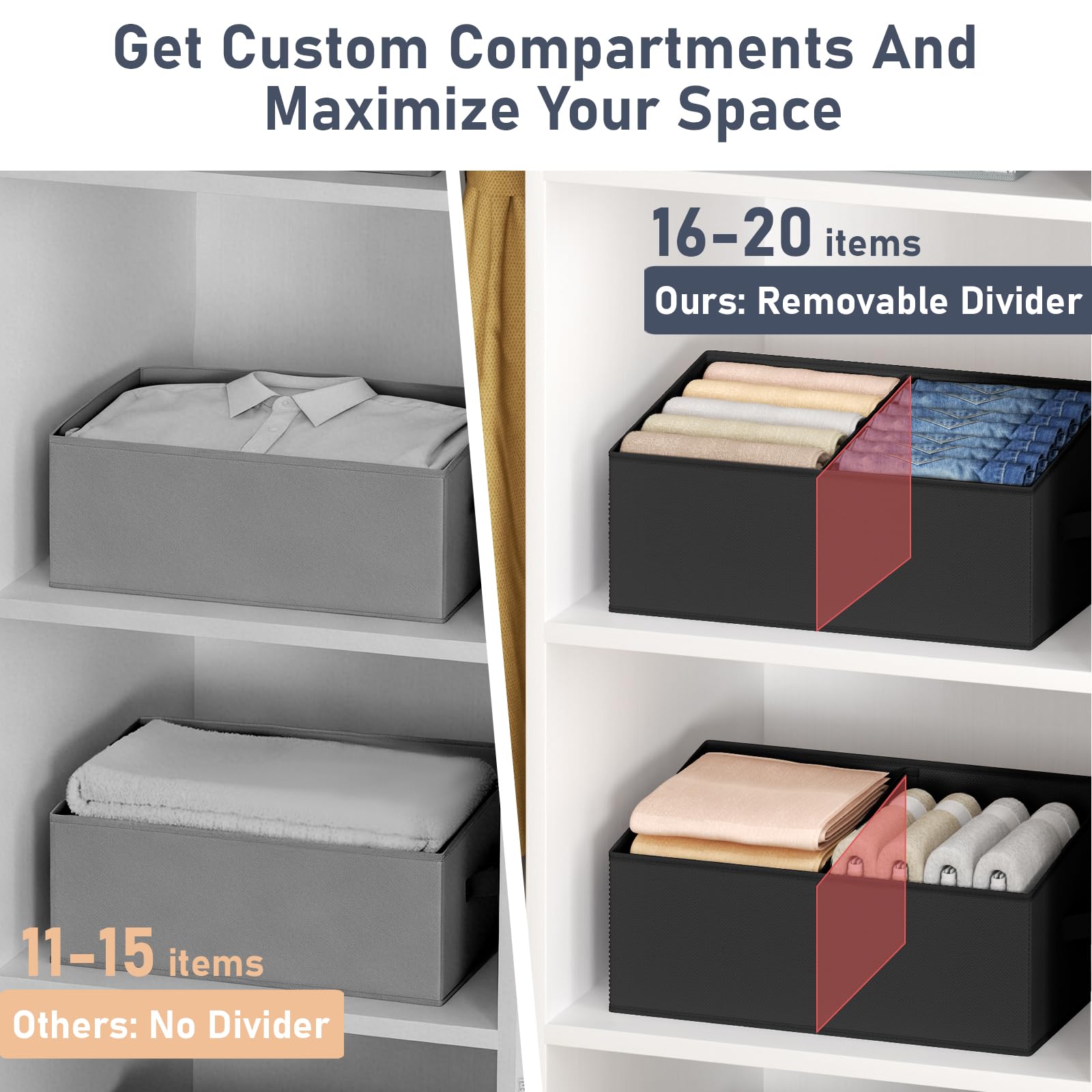 Large Closet Shelf Organizer Bins 8 Packs with Handles and Divider (8 Count)