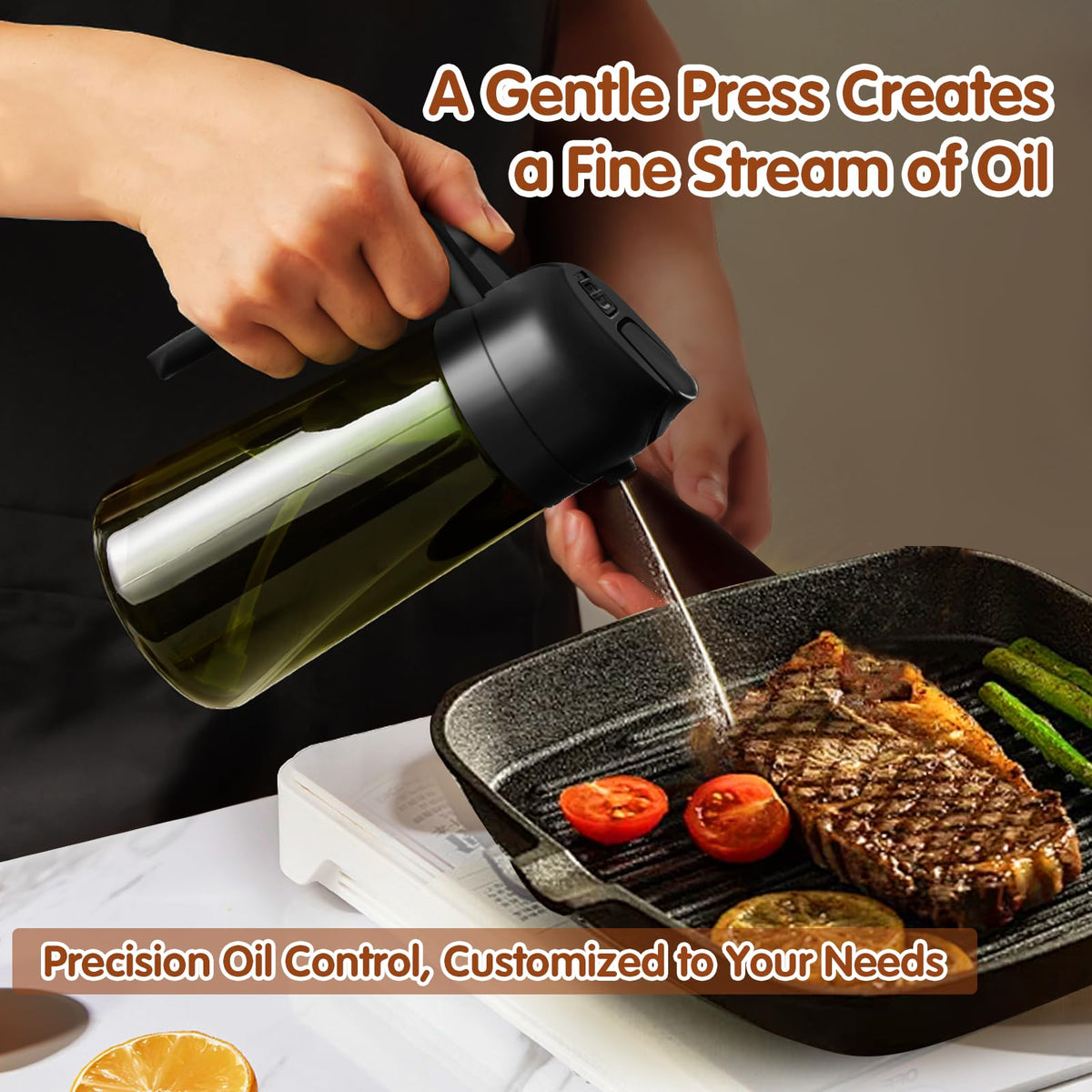 16 oz 2-in-1 Dark Glass Olive Oil Sprayer & Dispenser, BlackGreen