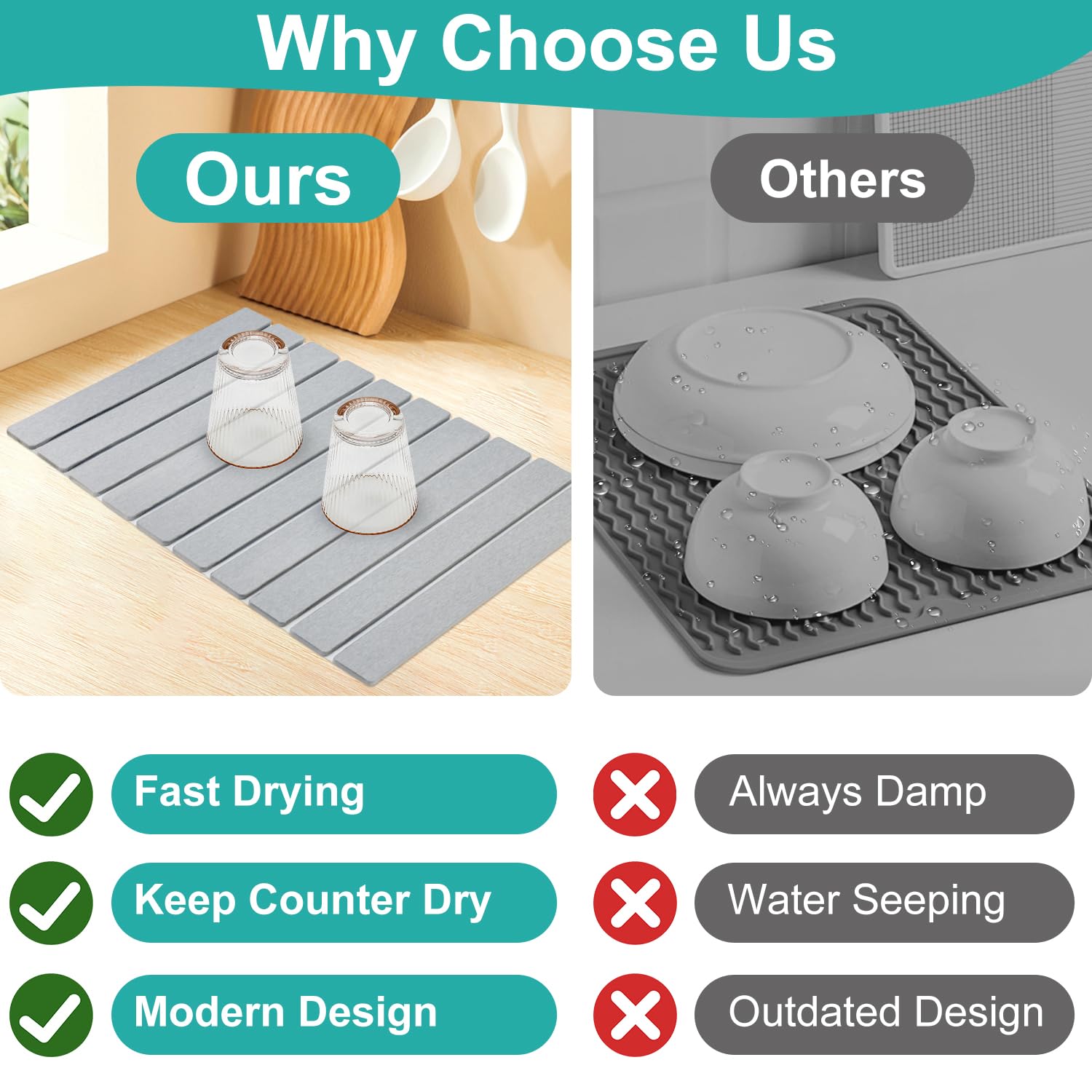 Large Stone Dish Drying Mat for Kitchen Sink Diatomite Countertop Dish