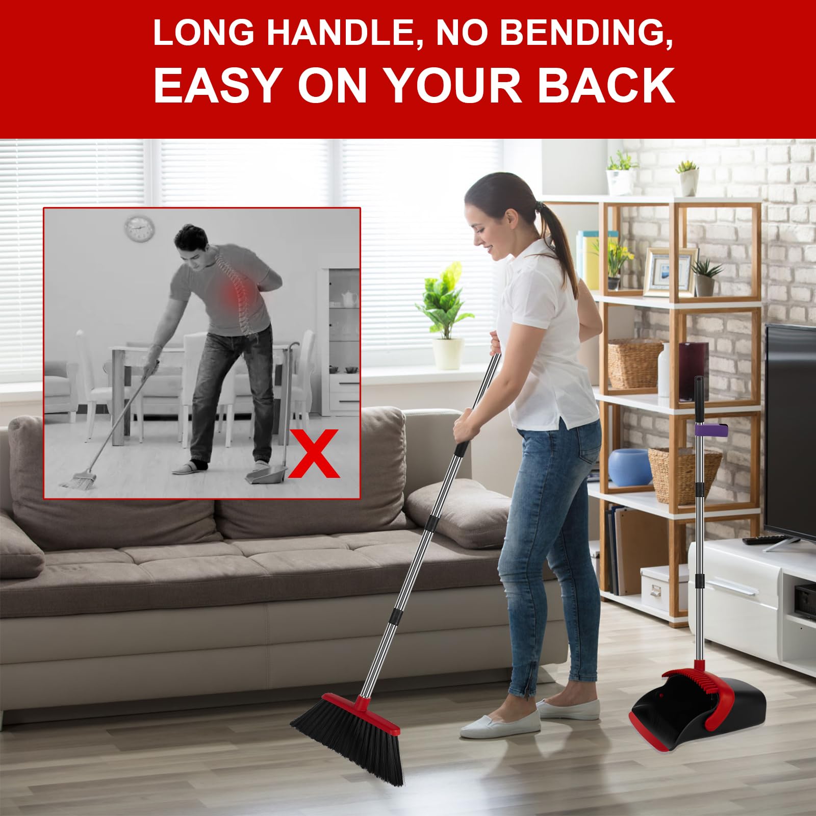 Red Broom and Dustpan Combo Set
