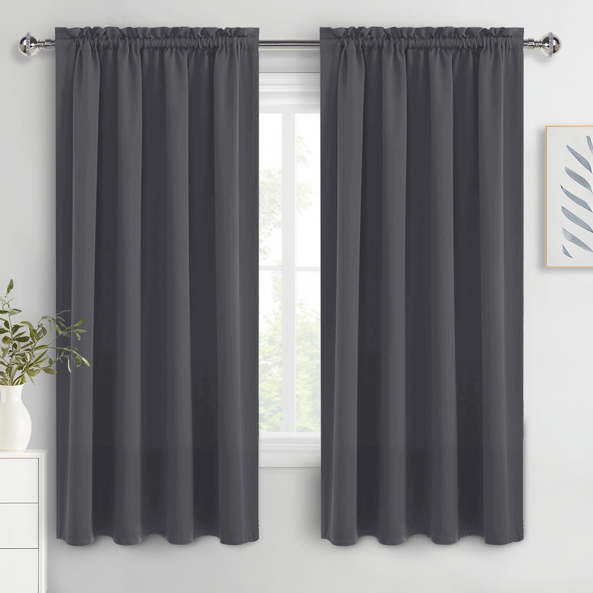 Blackout Curtains for Bedroom 42 x 72 Inch Long Dark Grey 2 Panels (2 Count)