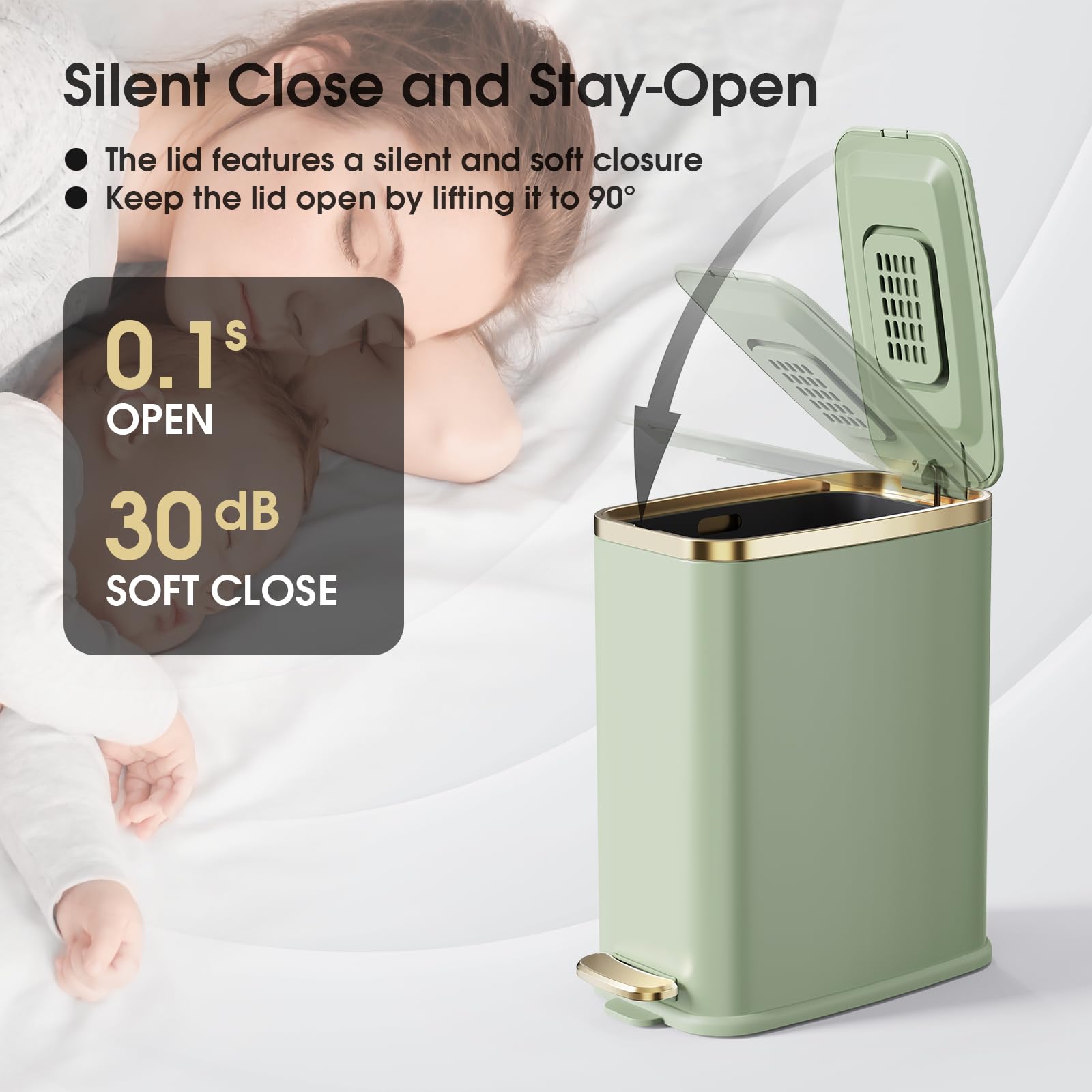 Small Bathroom Trash Can with Lid Soft Close