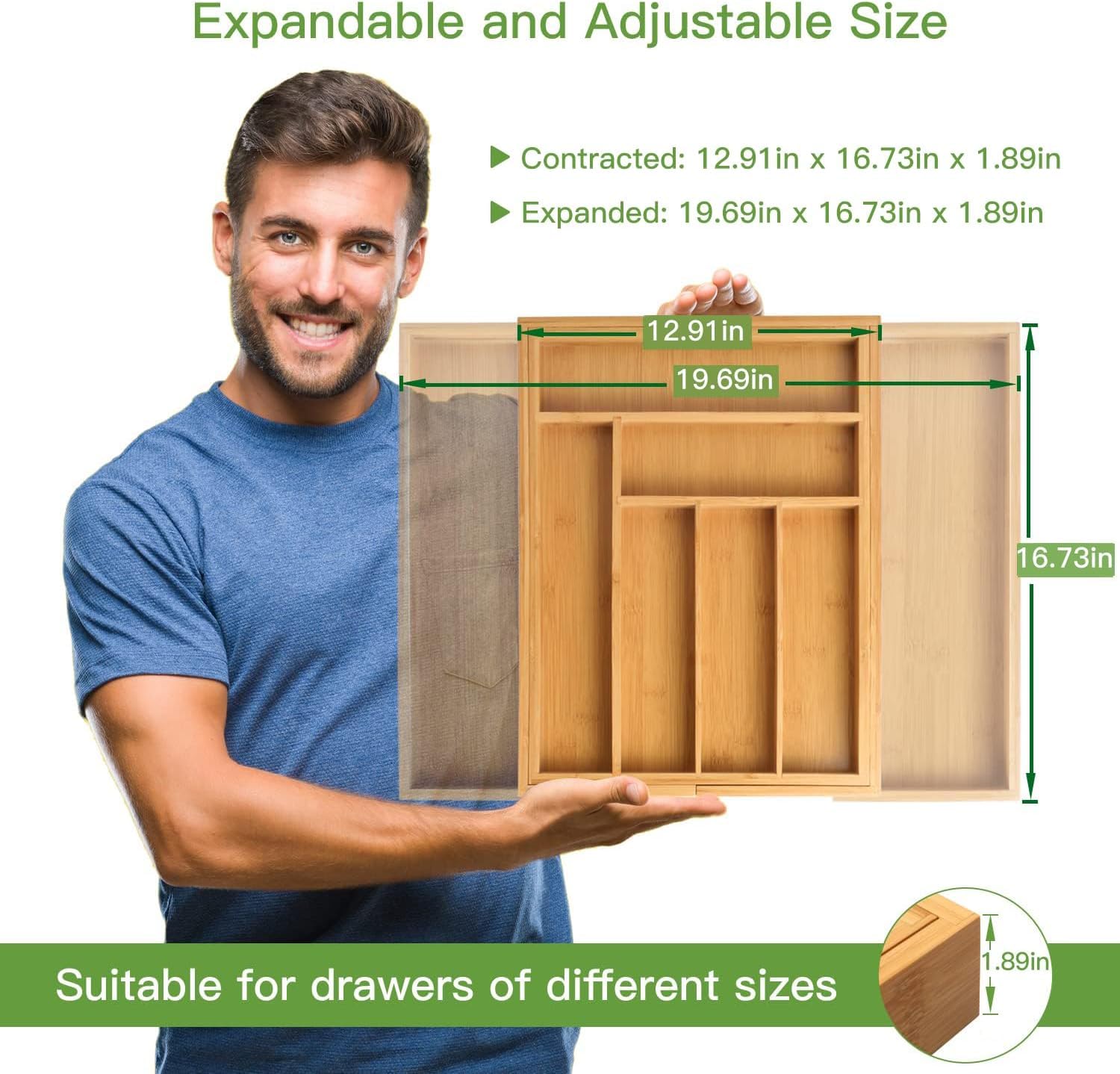 Bamboo Expandable Silverware Drawer Organizer