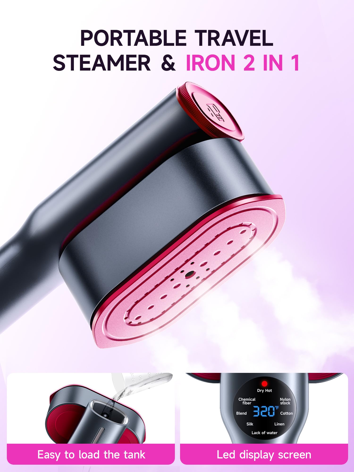 2 in 1 Handheld Garment Steamer and Iron for Clothes Travel Size