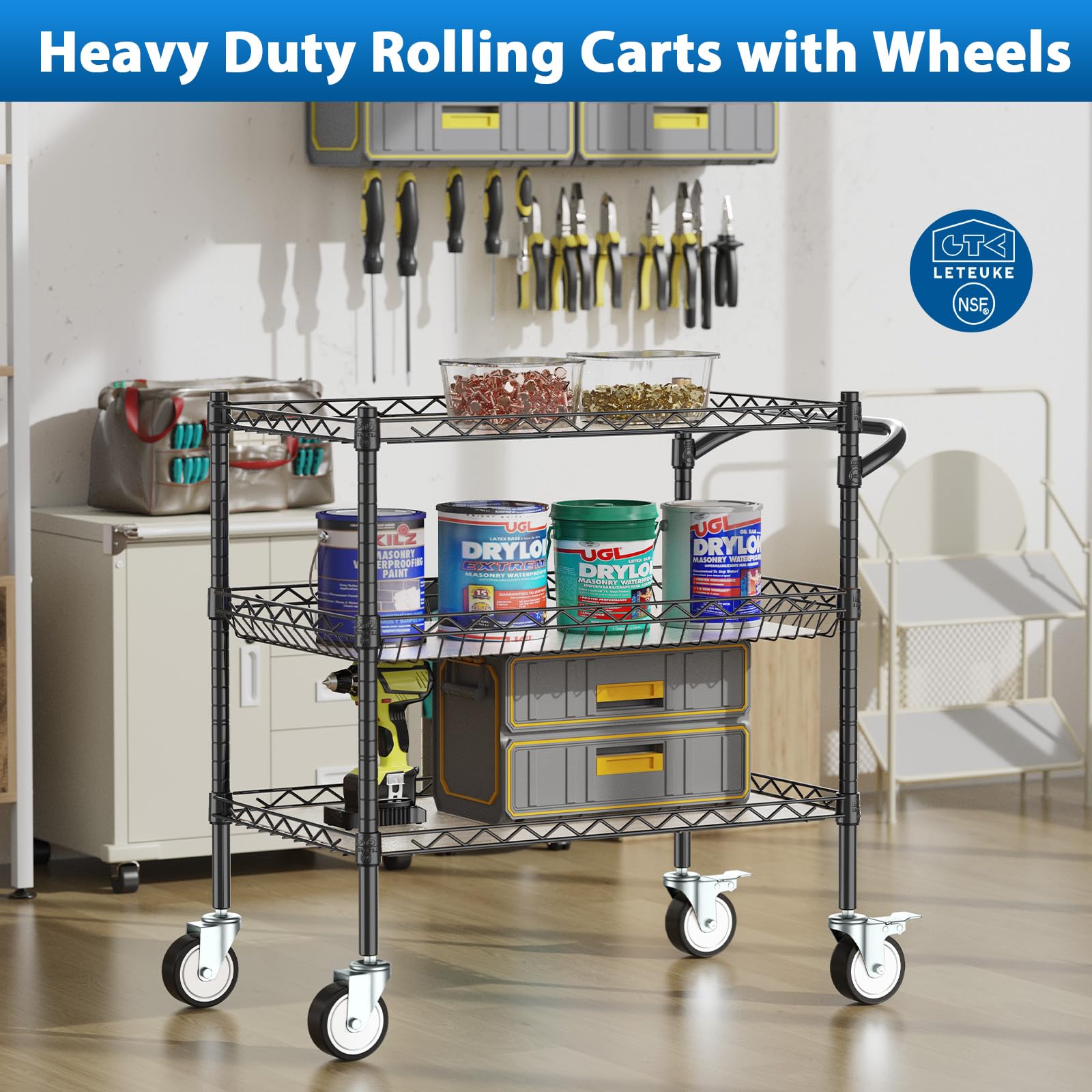 3 Tier Rolling Carts with Wheels