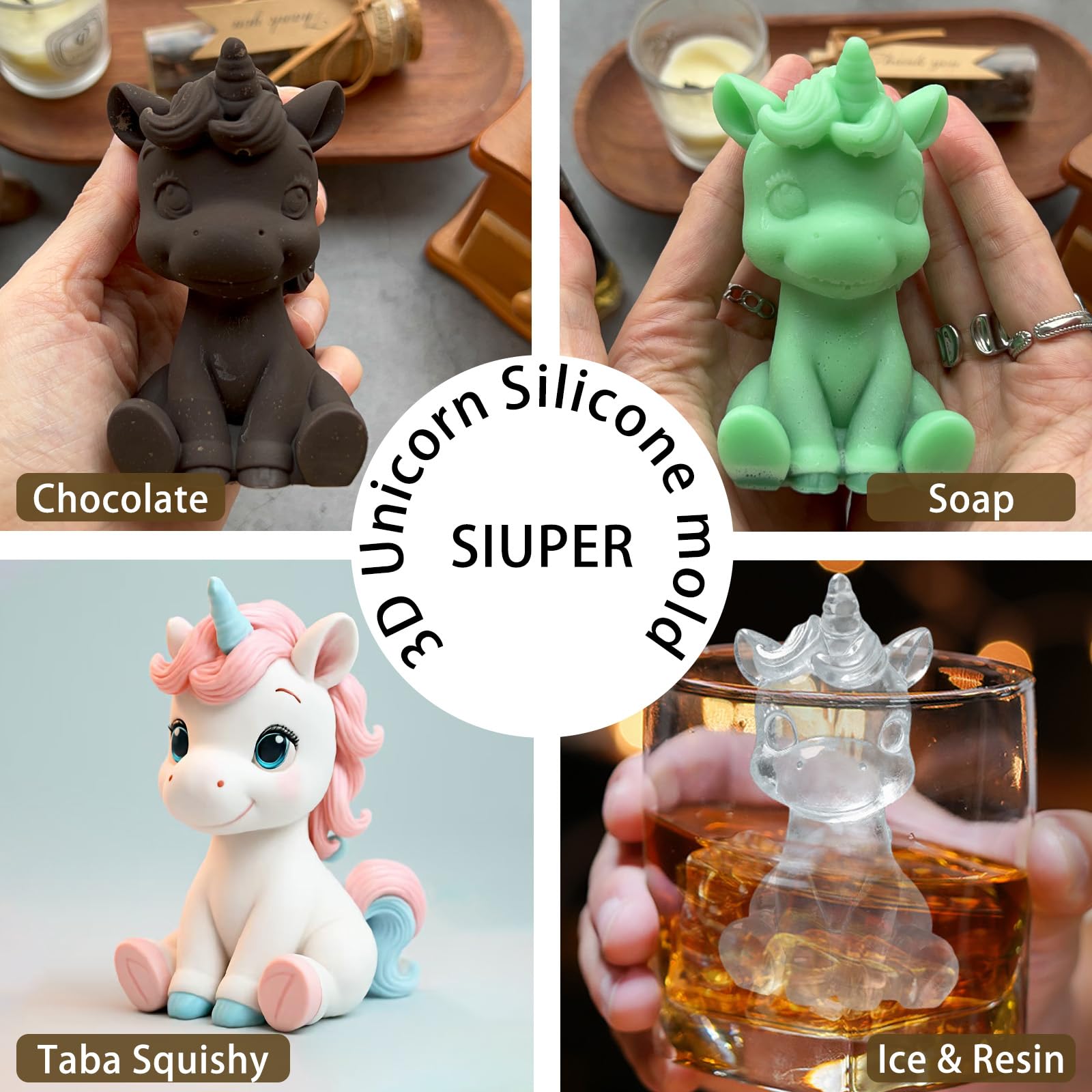 3D Unicorn Ice Cube Silicone Molds Tray for Whiskey (2 Count)