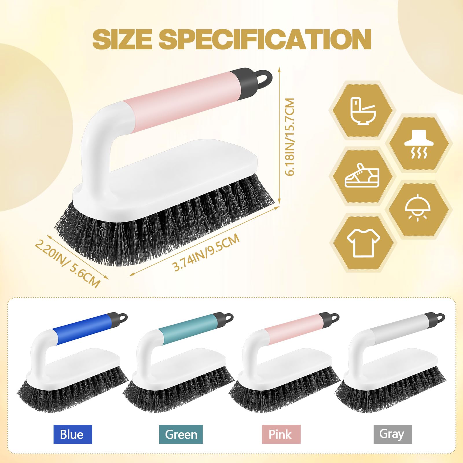 16 Pack Scrub Brush Heavy Duty Cleaning Brushes with Handle Stiff Bristles Scrub Brush Bulk for Shower Bathroom Carpet Kitchen Bathtub Scrubber (16 Count)
