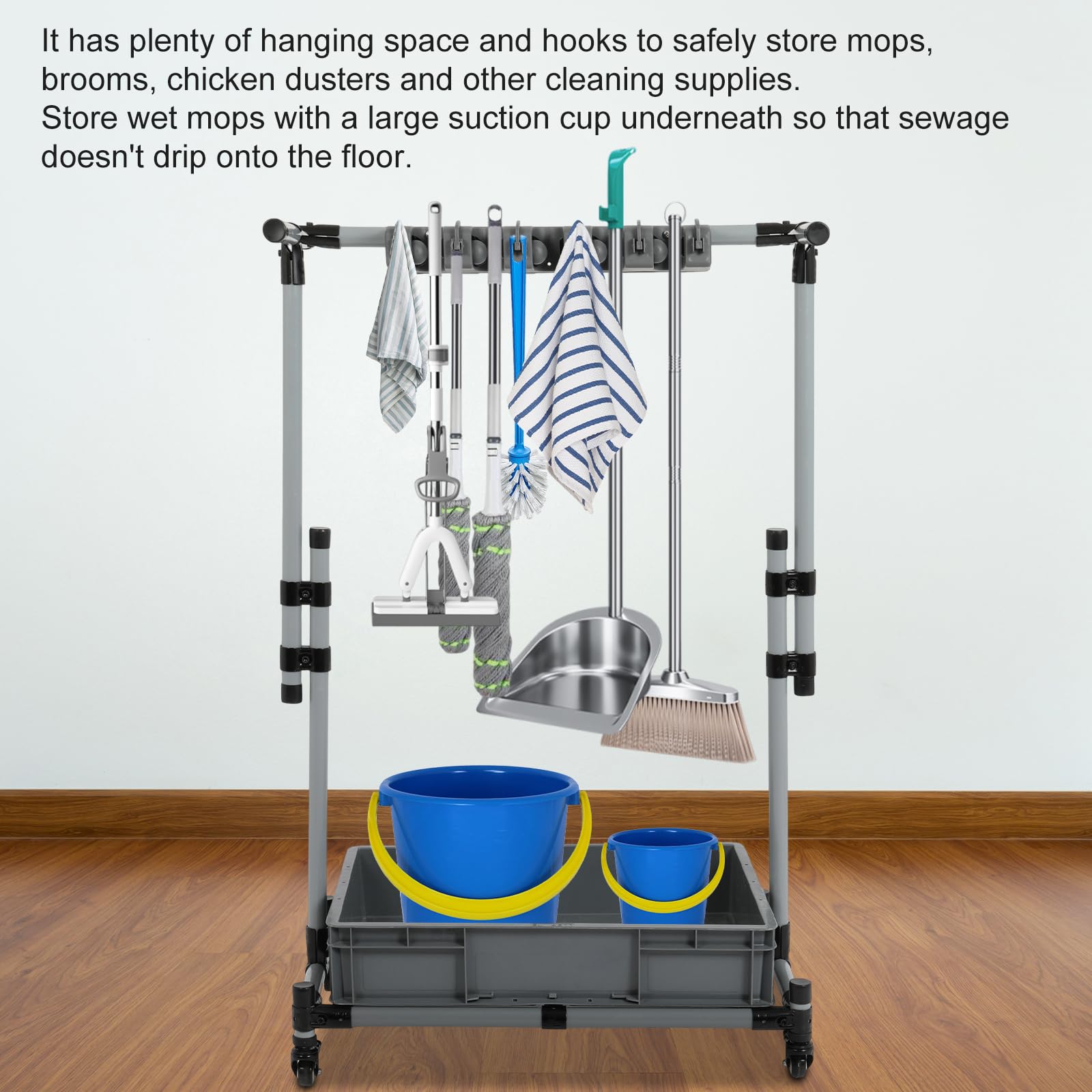 Rolling Cleaning Cart with Mop & Broom Organizer