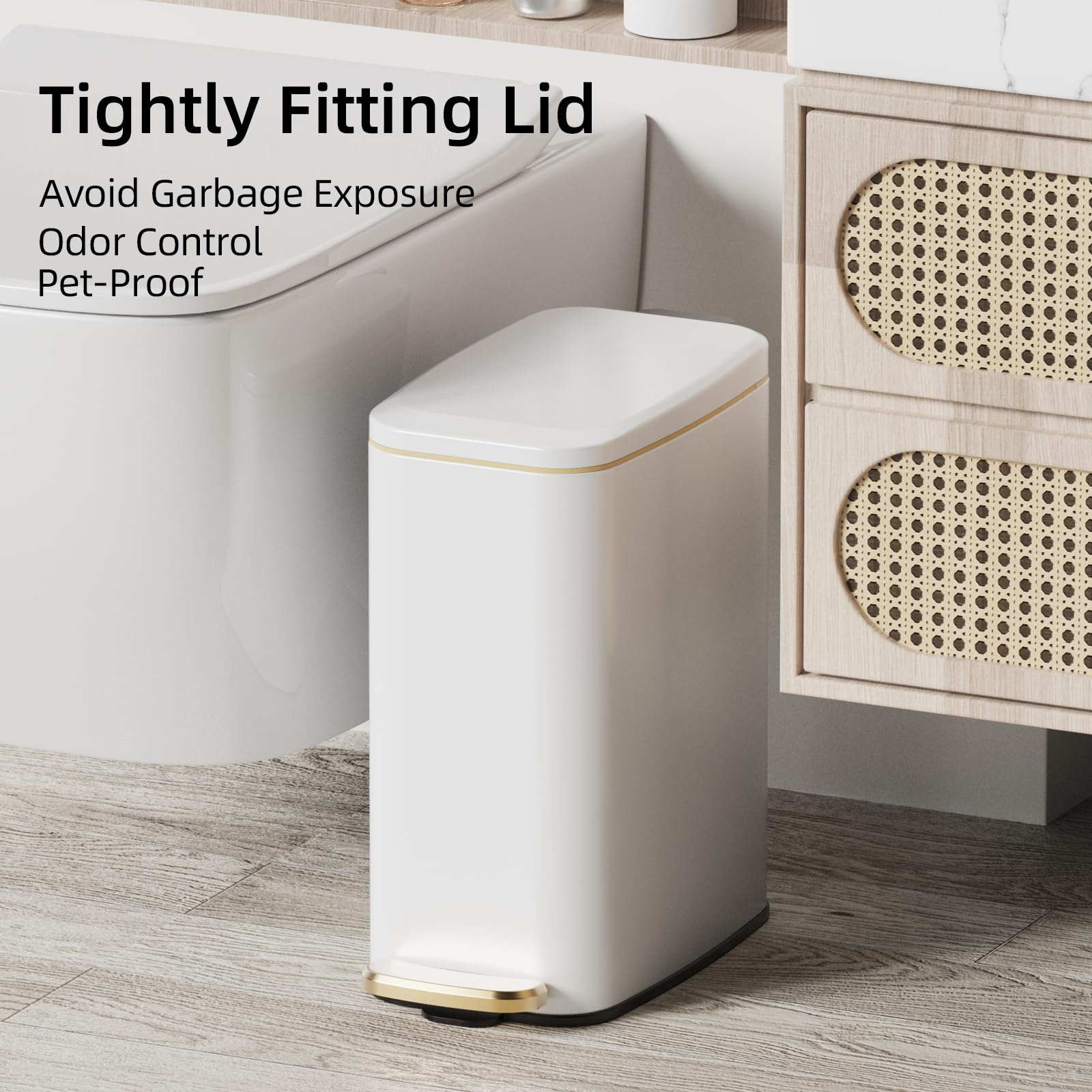 Slim Bathroom Trash Can with Lid