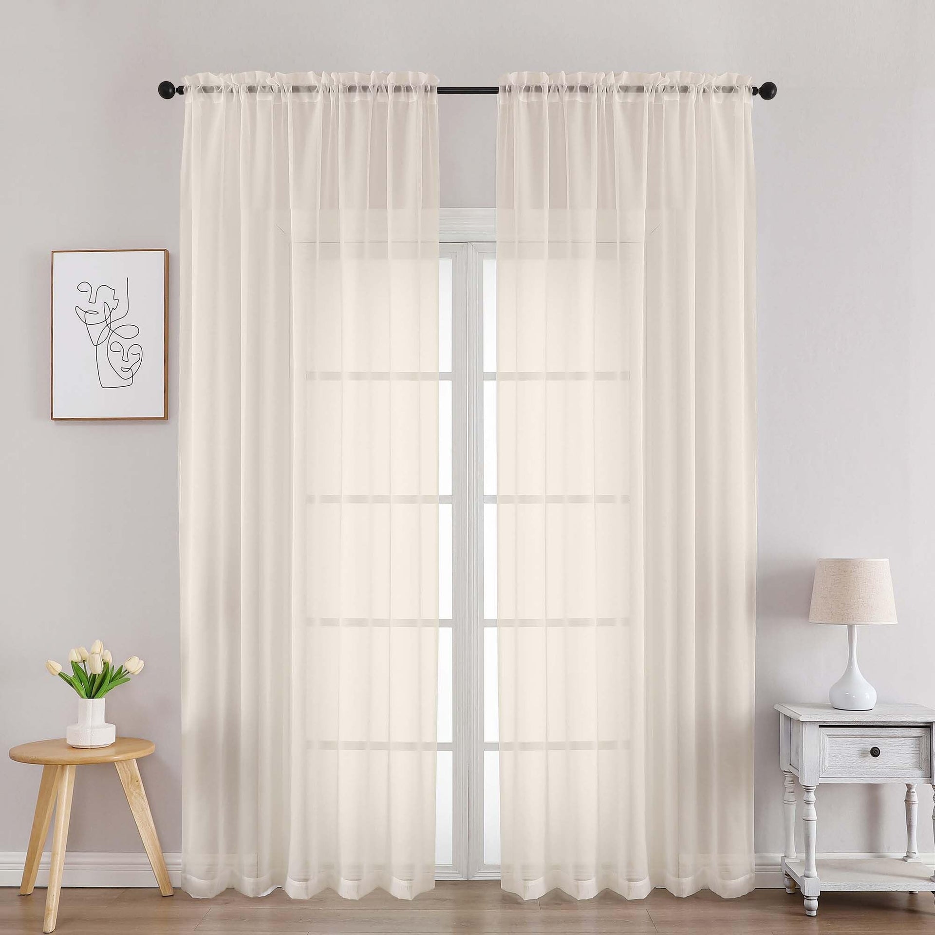 Cream Sheer Curtains 90 Inches Long 2 Panels (2 Count)