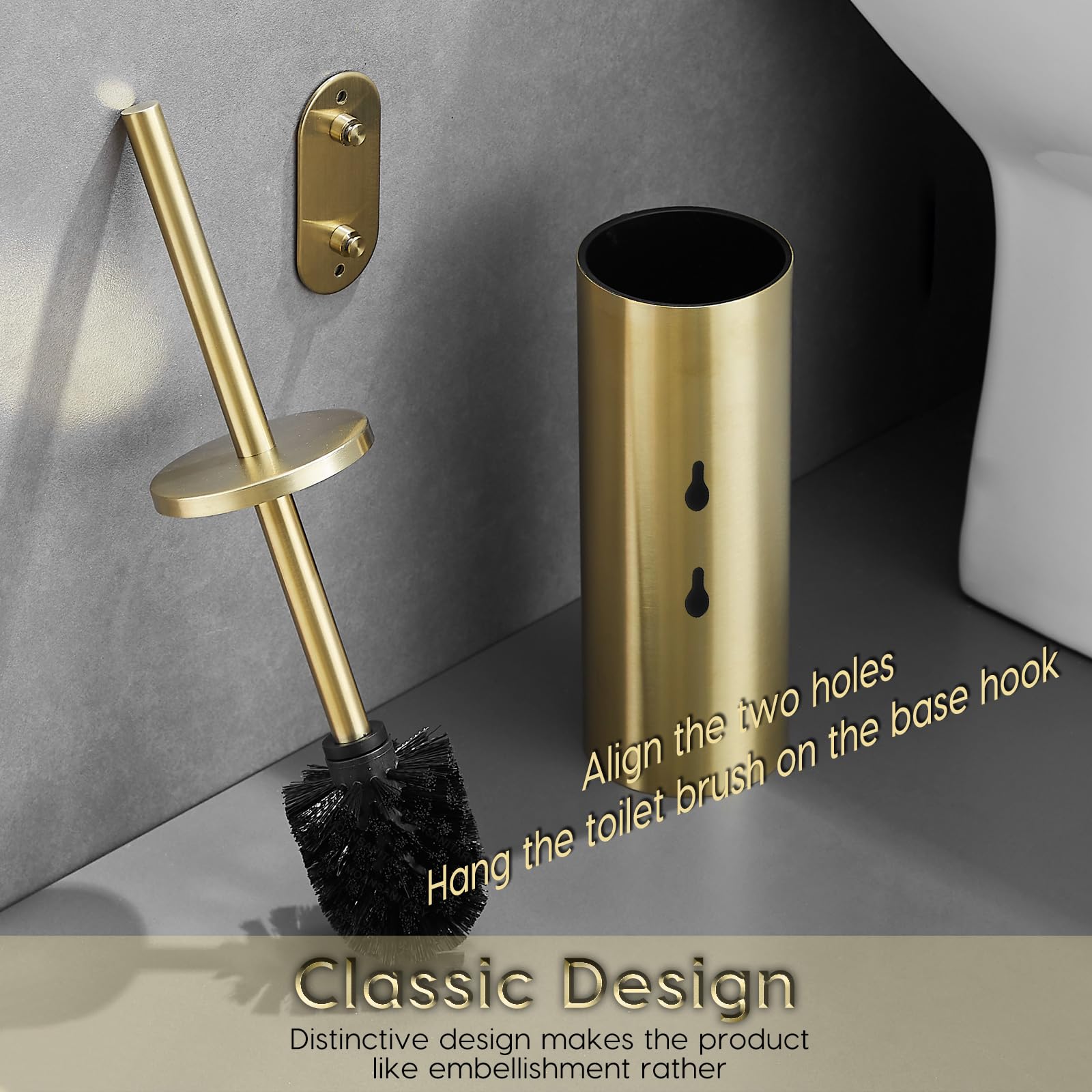 Brushed Gold Stainless Steel Wall Mounted Toilet Brush and Cover