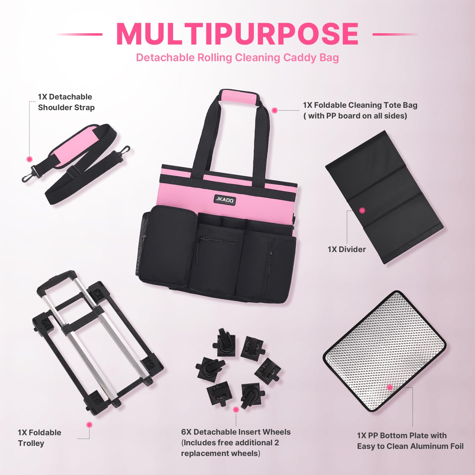 Large Rolling Cleaning Caddy Bag with Detachable Trolley