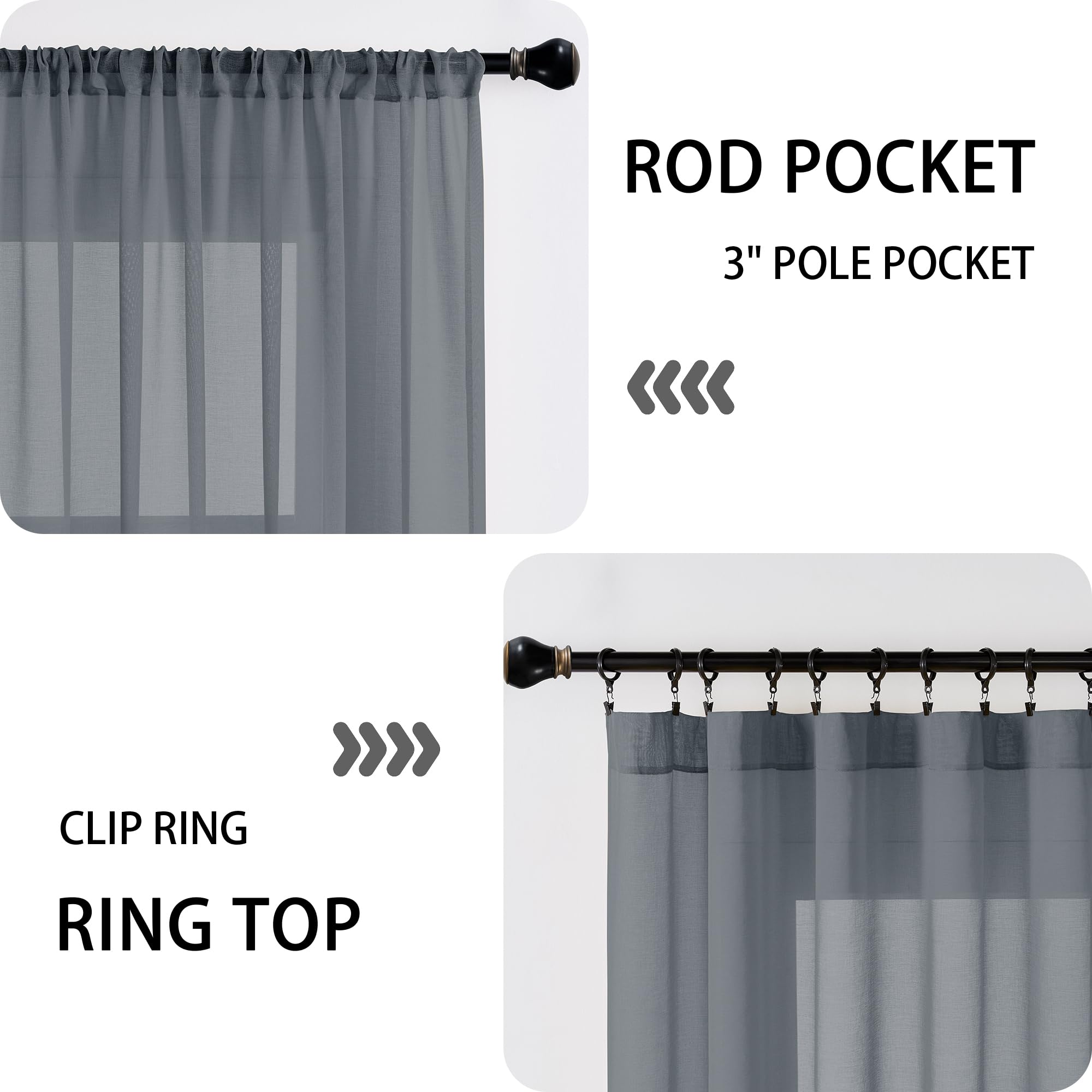 Short Sheer Door Curtain Closet Linen Textured Curtain Sheers Doorway Light Filtering Voile Patio Glass Doors Rod Pocket Curtains French Door