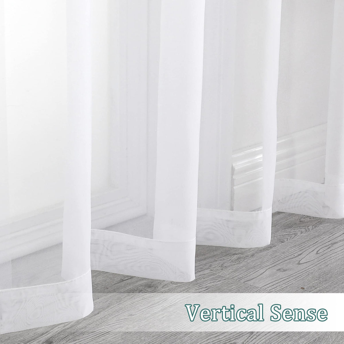 White Sheer Curtains 108 Inch Length 2 Panels Set