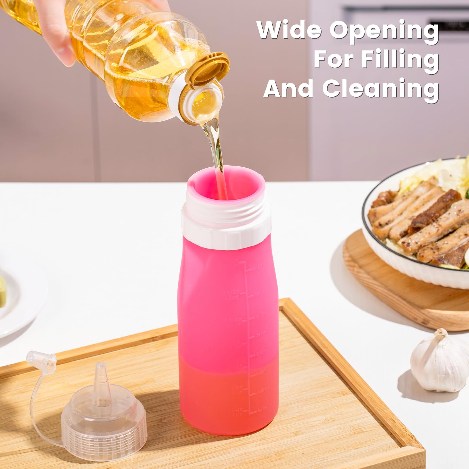 16 oz Silicone Squeeze Bottles for Sauces & Oil (4 Count)