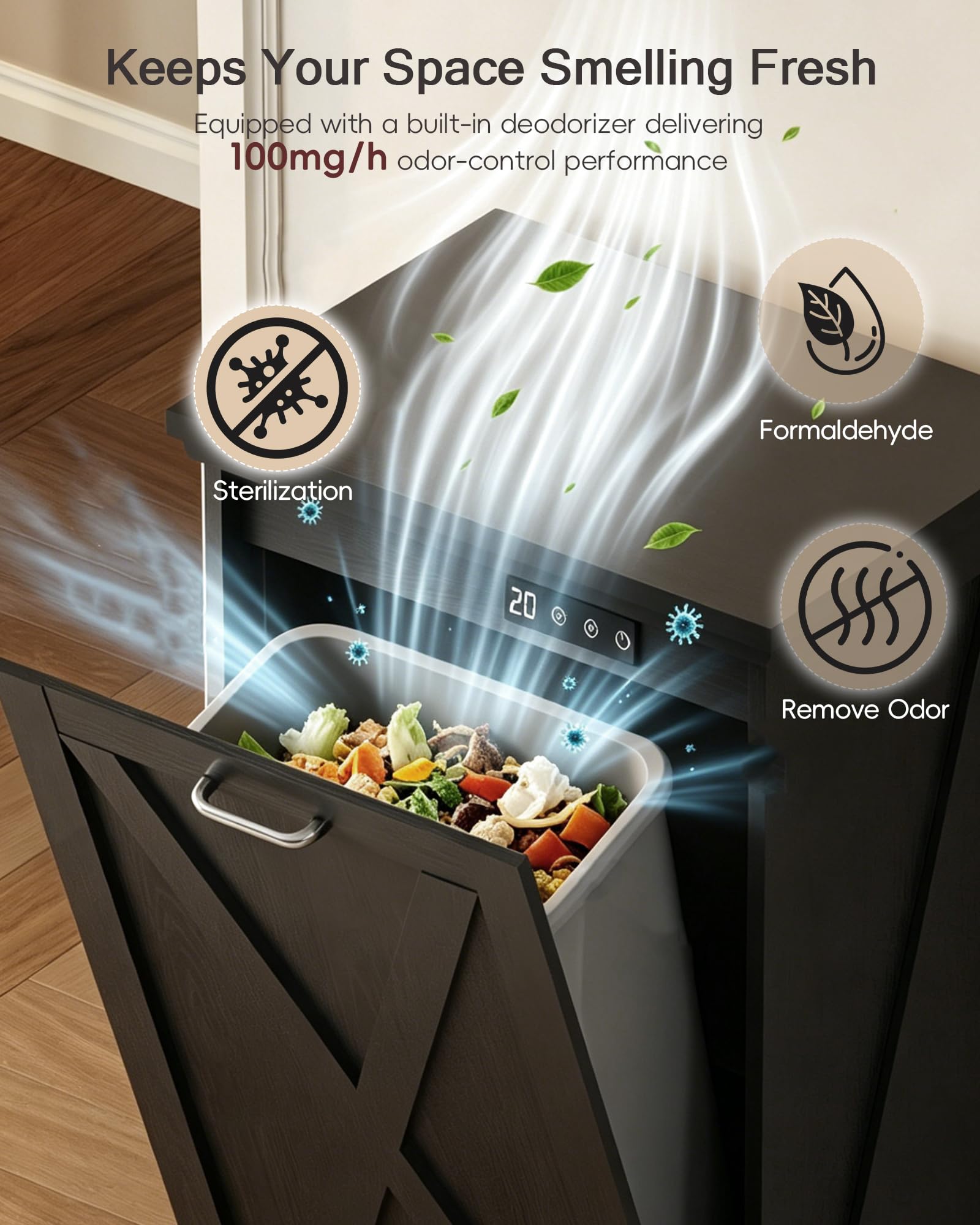Single 13 Gallon Tilt Out Trash Can Cabinet with Deodorising Function