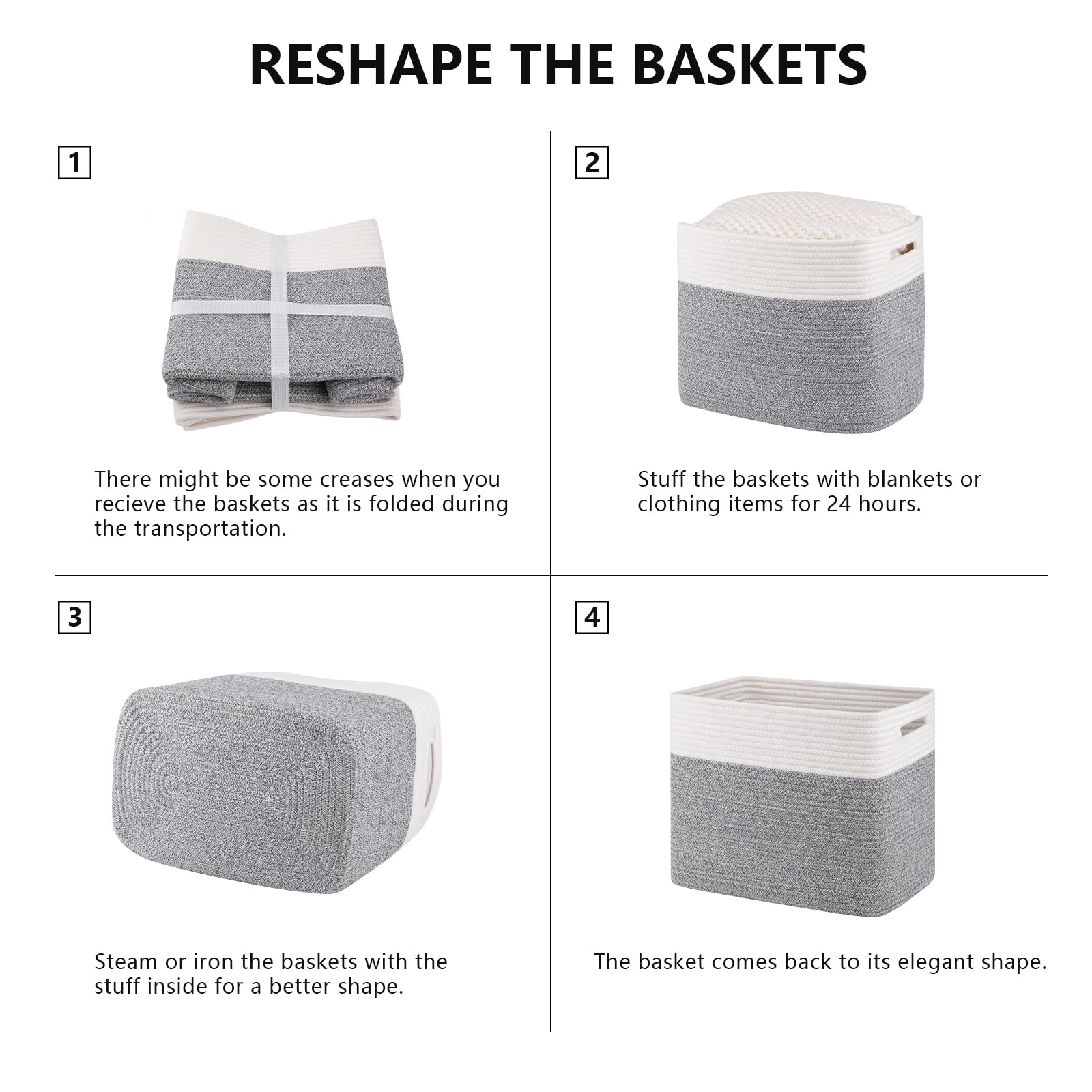 2 PACK Tall Storage baskets 30L Blanket Basket Living Room Grey