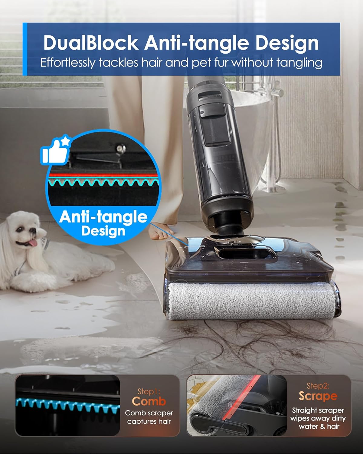 Tineco Floor One S7 Stretch Steam Cordless Wet Dry Vacuum Steam Mop All-in-One, 320℉ HyperSteam, 180° Lay-Flat, Anti-Tangle Design, FlashDry Self-Cleaning, Up to 80 Min Runtime - ModHome Supplies
