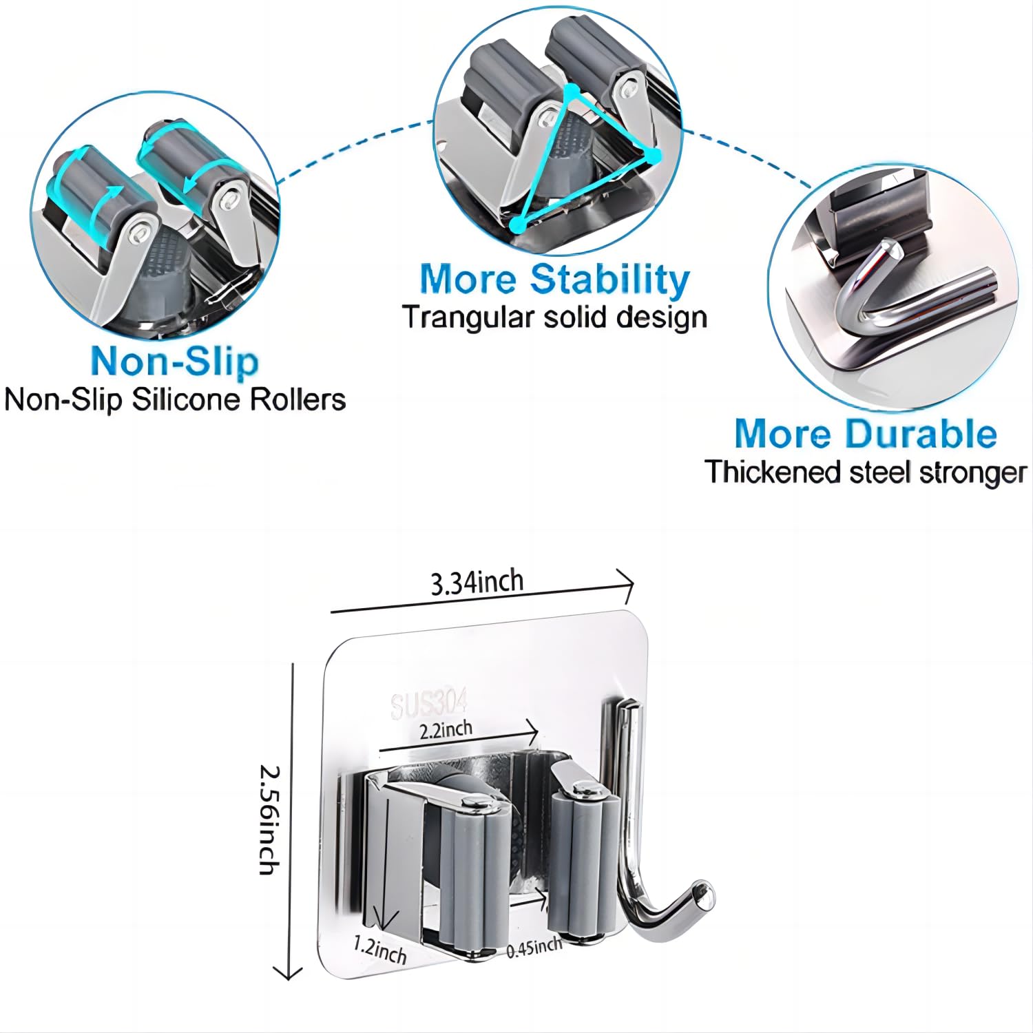 3pcs Punch Free Broom and Mop Holder No Drilling Wall Mount Self Strong Adhesive Holder Tool with Hook Multi (3 Count)