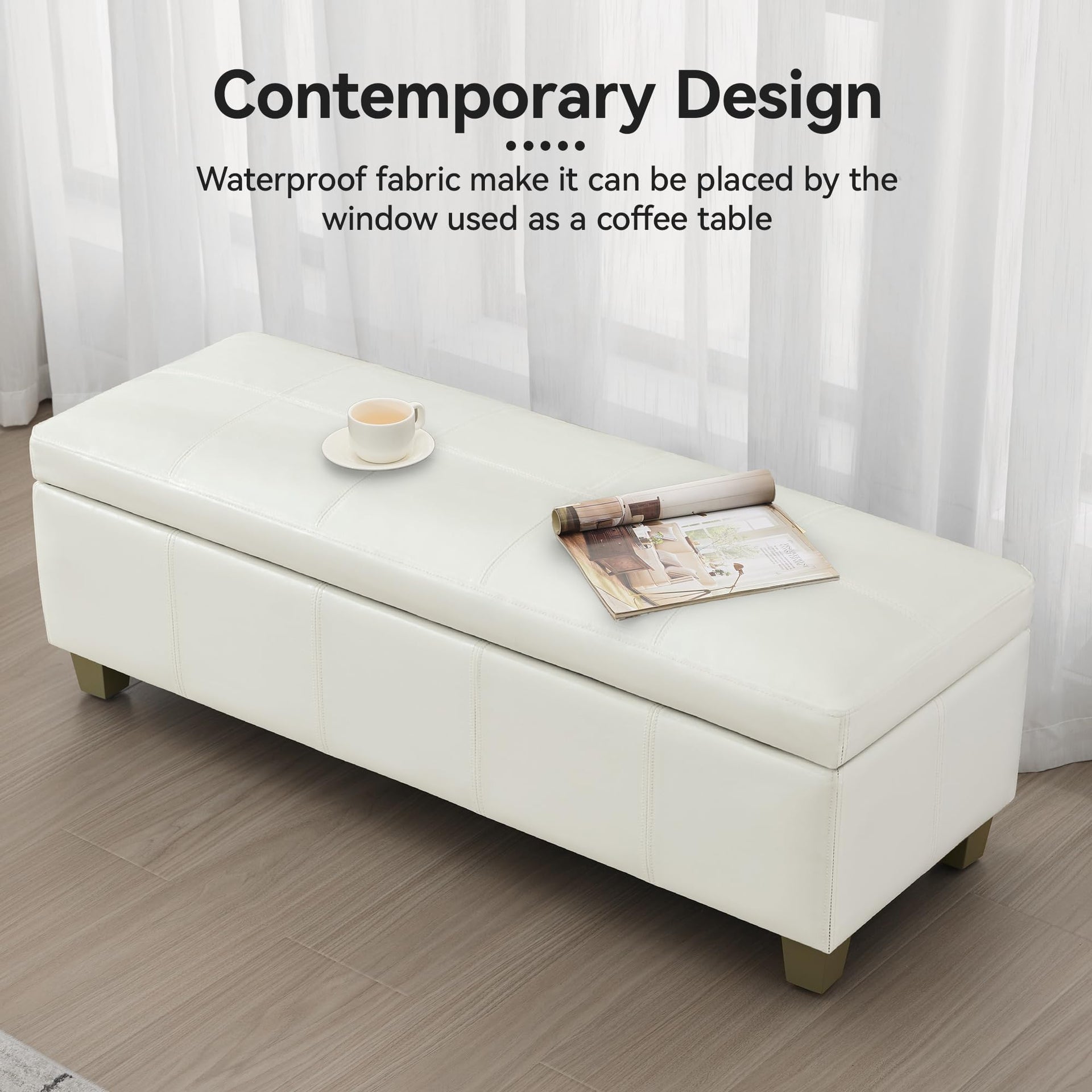 51" Faux Leather Storage Ottoman