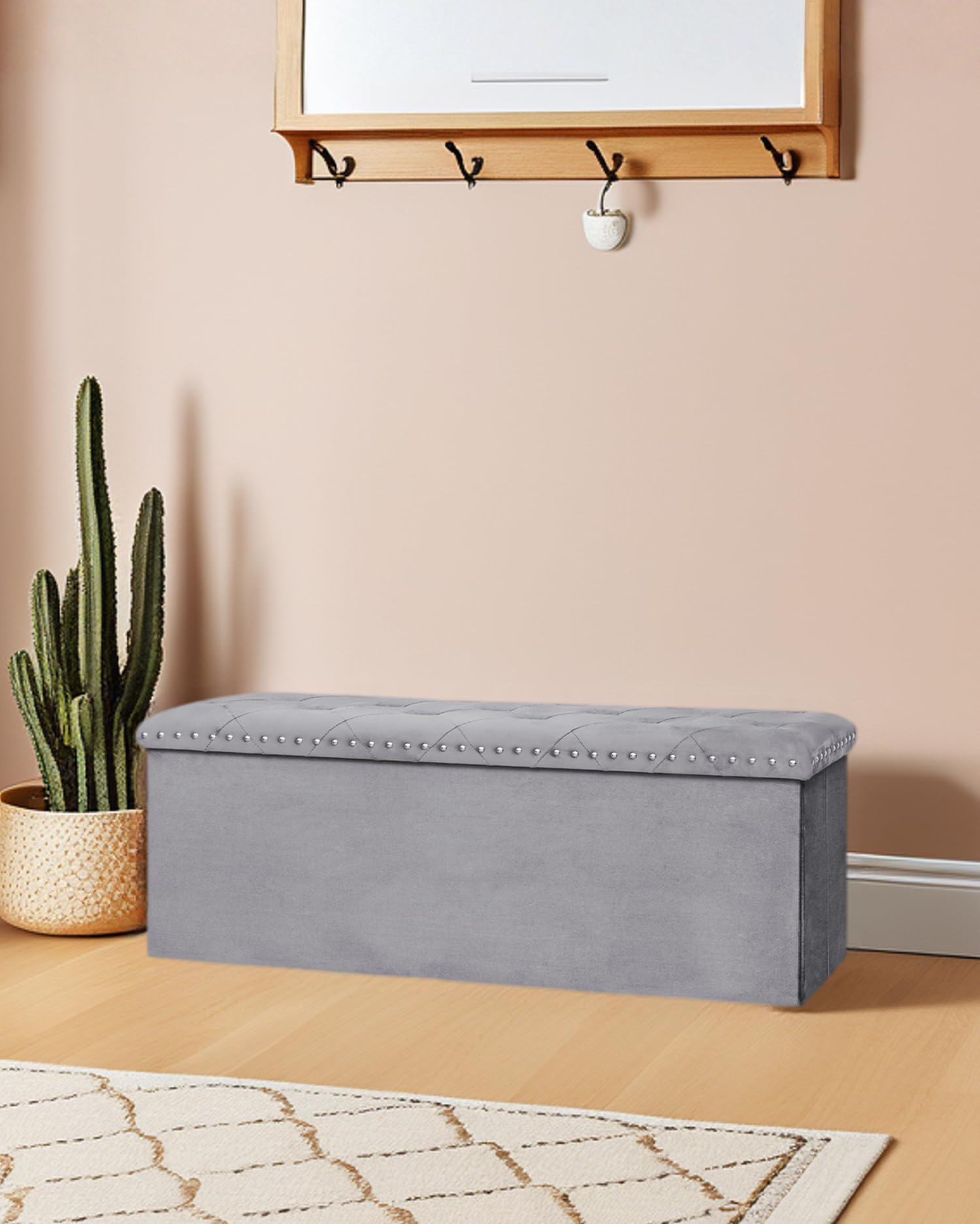 Velvet Storage Ottoman Bench